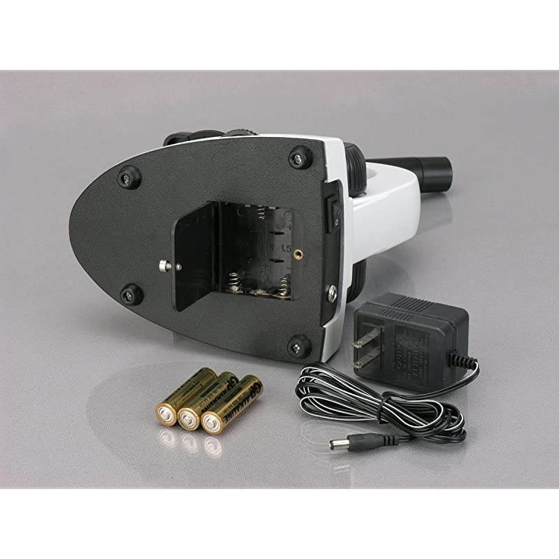 M158B-2L Cordless Compound Monocular Microscope, WF10x and WF20x Eyepieces, 40x-800x Magnification, Upper and Lower LED Illumination with Rheostat, Brightfield, Single-Lens Condenser, Coaxial Coarse