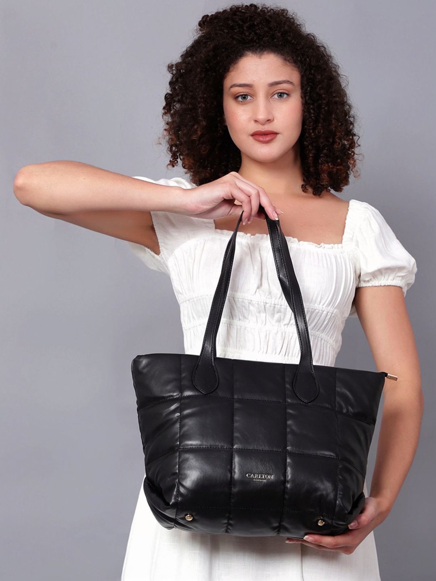 Carlton London Black Textured Large Tote Handbag