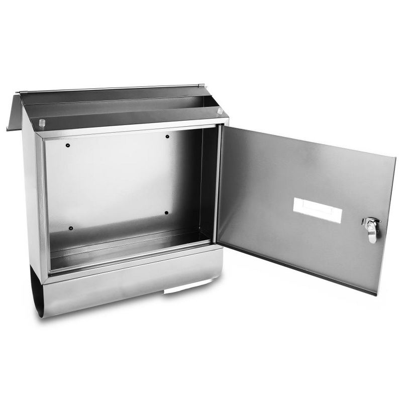 SereneLife SLMAB06 Home Indoor Outdoor Galvanized Steel Metal Wall Mount Secure Locking Mailbox Magazine Newspaper Holder with Keys, Silver (2 Pack)