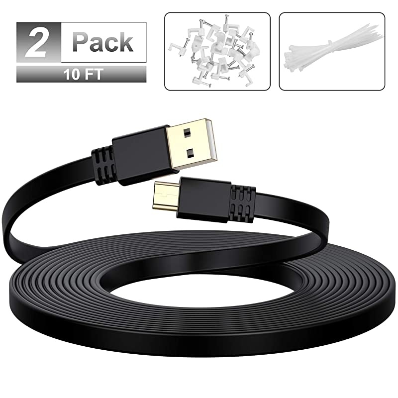 Micro USB Power Cable 10 FT 2PackFlat Micro USB Charging Power CordCharger for Wyze Cam PanYi CamNest CamBlink XT XT2 Mini CameraFurbo DogArlo QZmodoZmodoNetvueXbox One Controller