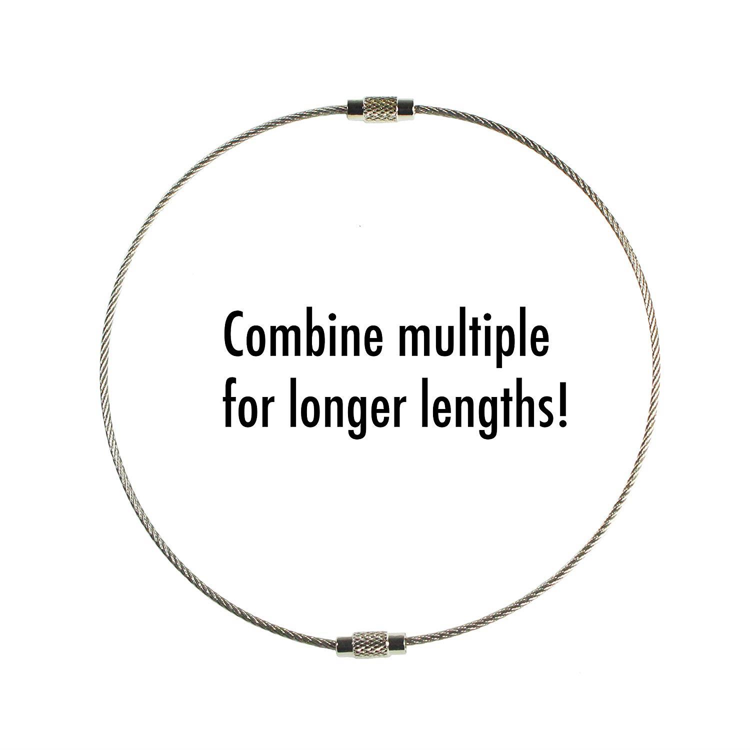 Stainless Steel Wire Keychains 1.5mm 6.3 Inches Aircraft Cable Key Ring Loops for Hanging Luggage Tags or ID Tags (25 Pack)