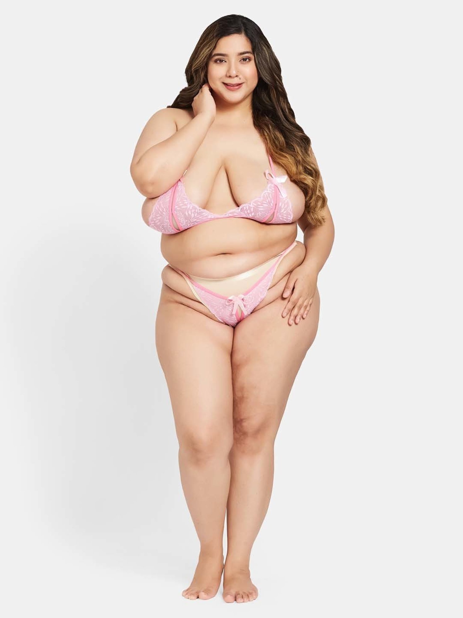 Secrets By ZeroKaata Pink Lace Work Bra Panty Set