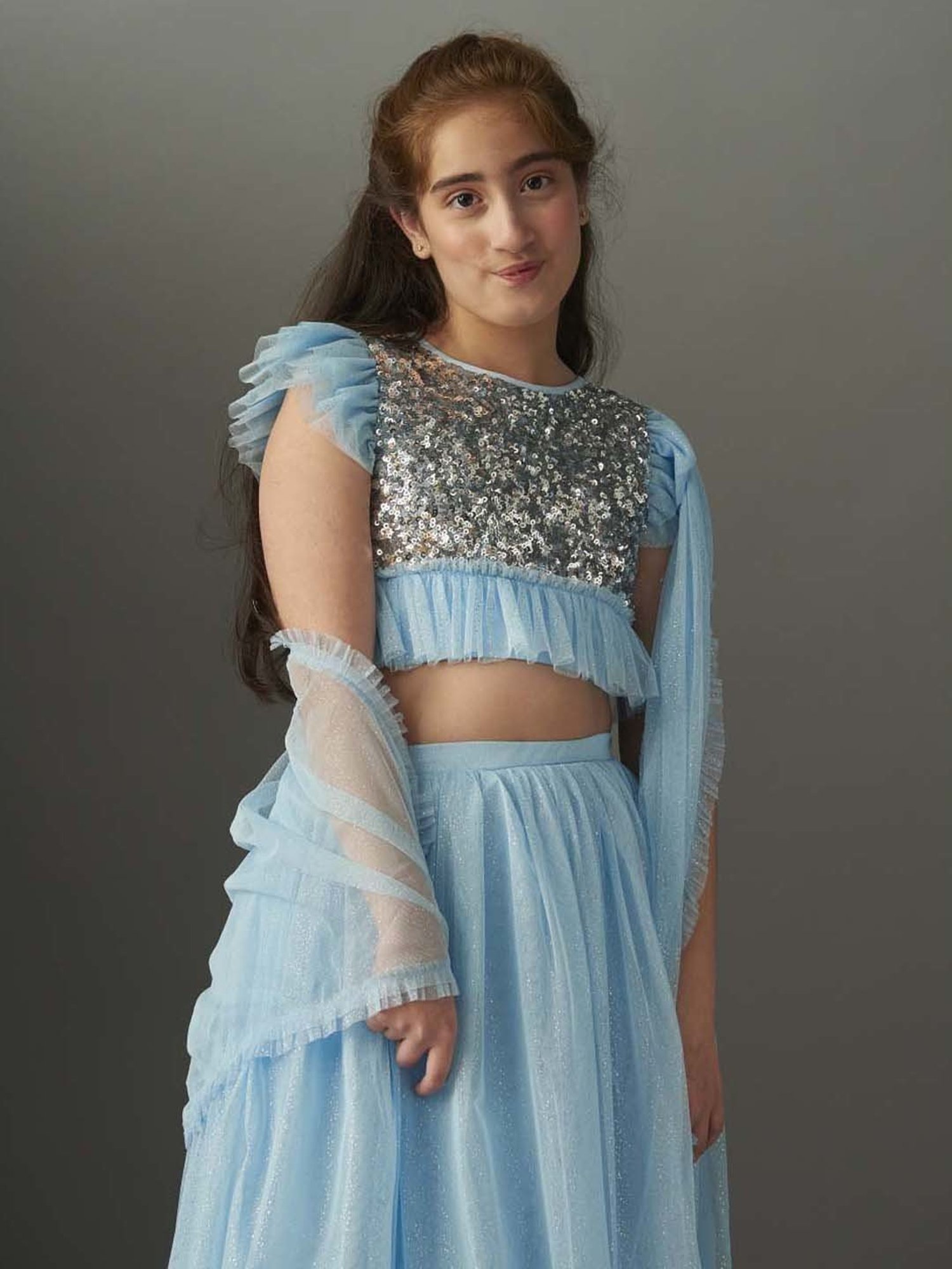 KidsDew Kids Blue Embellished Lehenga Cholis