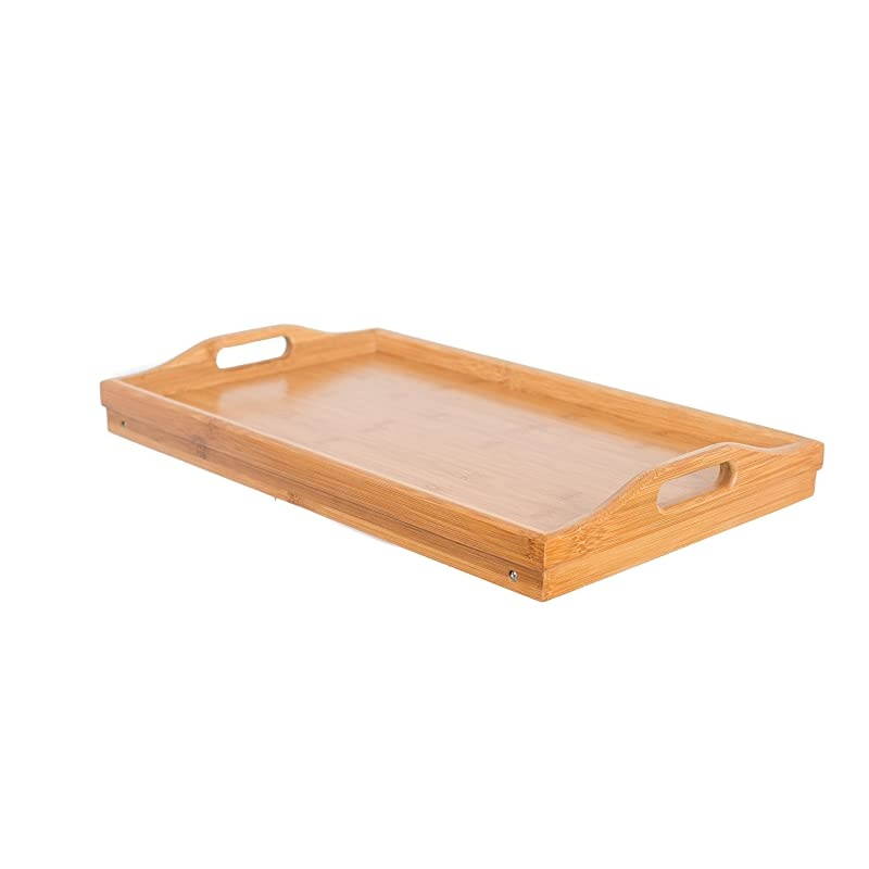 Lap Desk Bed Tray - Bamboo Table - Handles - Foldable Breakfast Serving Tray - Pull Down Legs - Portable Laptop Stand - Natural