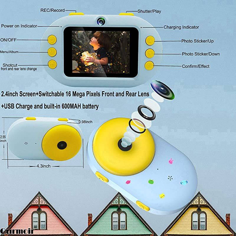 Kids WiFi Camera/Kids Waterproof Dual Camera.Best Christmas Birthday Gifts for Boys/Girls.Video Record Full HD 1080P 16MP IP68 Waterproof Camera Camcorder with 2.4 inch Screen(with Phone APP)