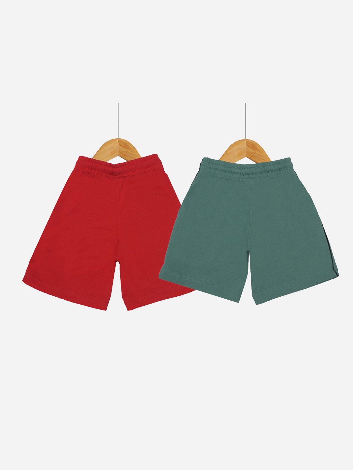 Dollar Boys Sage Green & Red Solid Bermuda (Pack Of 2)