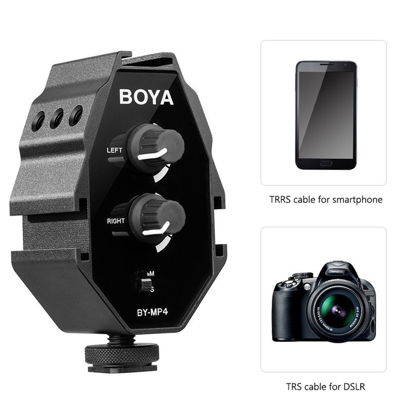 BOYA BY MP4 Microphones 2 channel Audio Adapter with a 3.5mm TRRS cable and 3.5mm TRS cable Designed for Smartphone, DSLR Camera (1pcs)