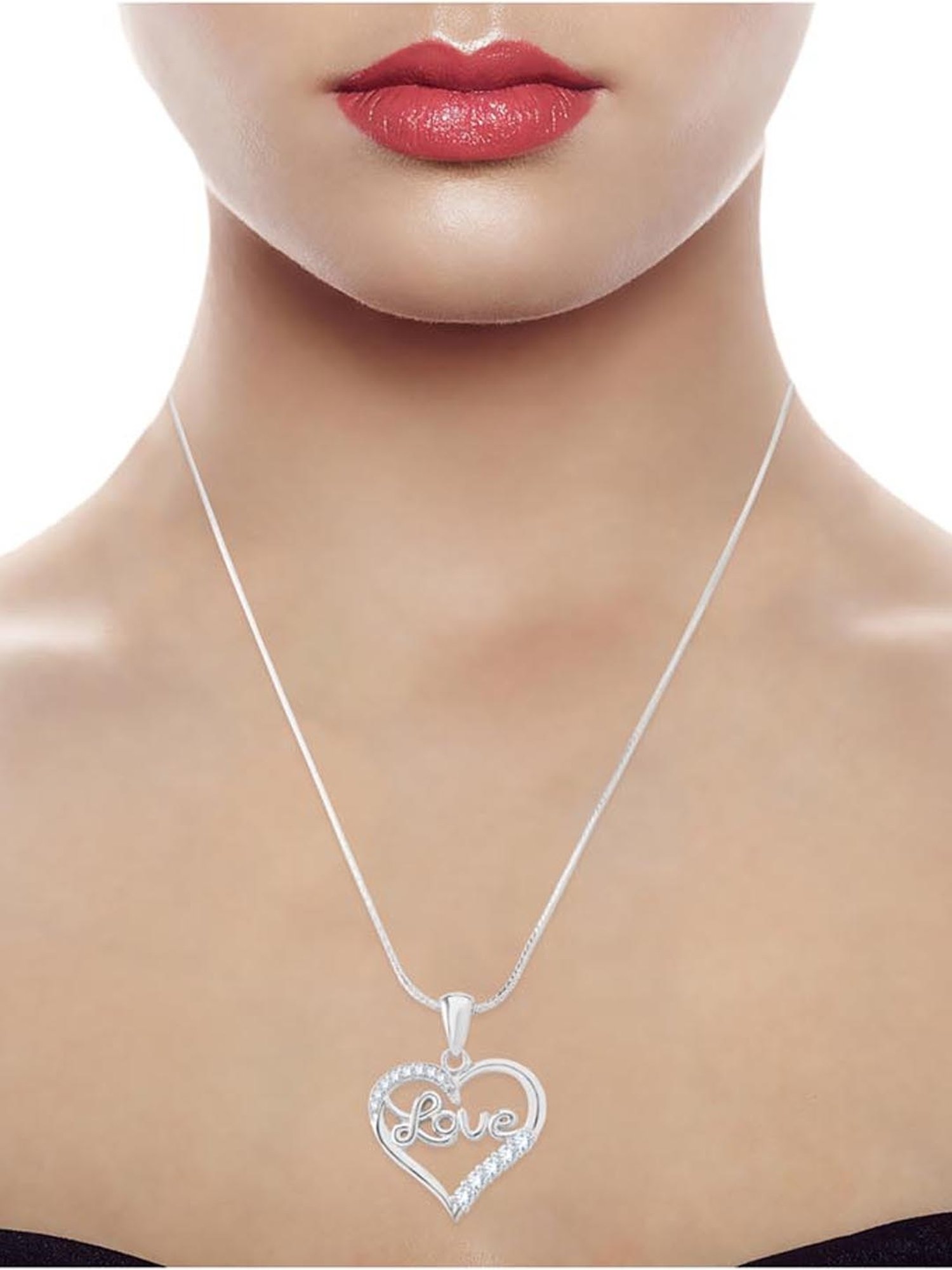 Anayra 92.5 Sterling Silver Love Heart Pendant with Chain for Women