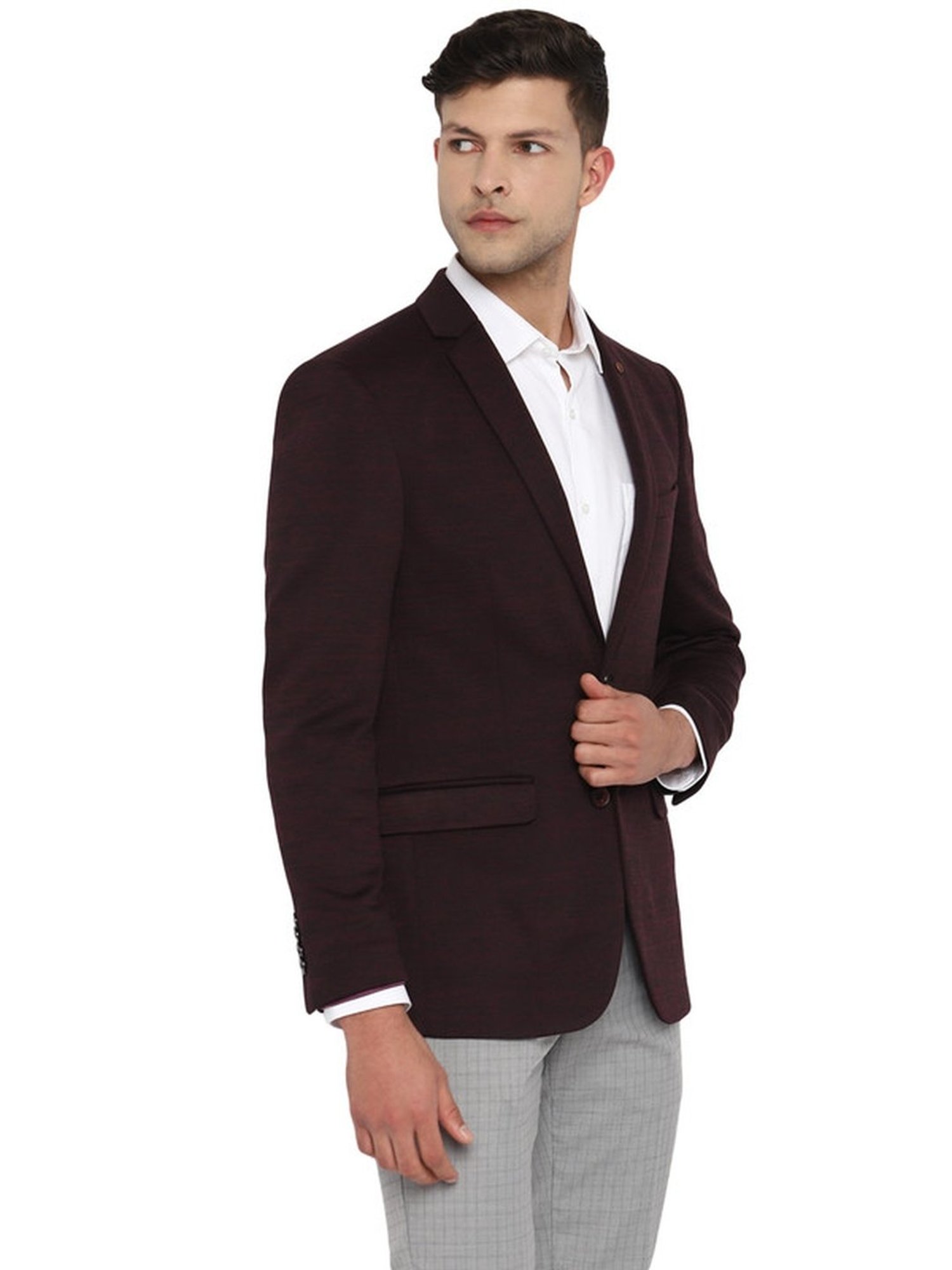 Turtle Maroon Slim Fit Self Pattern Blazer