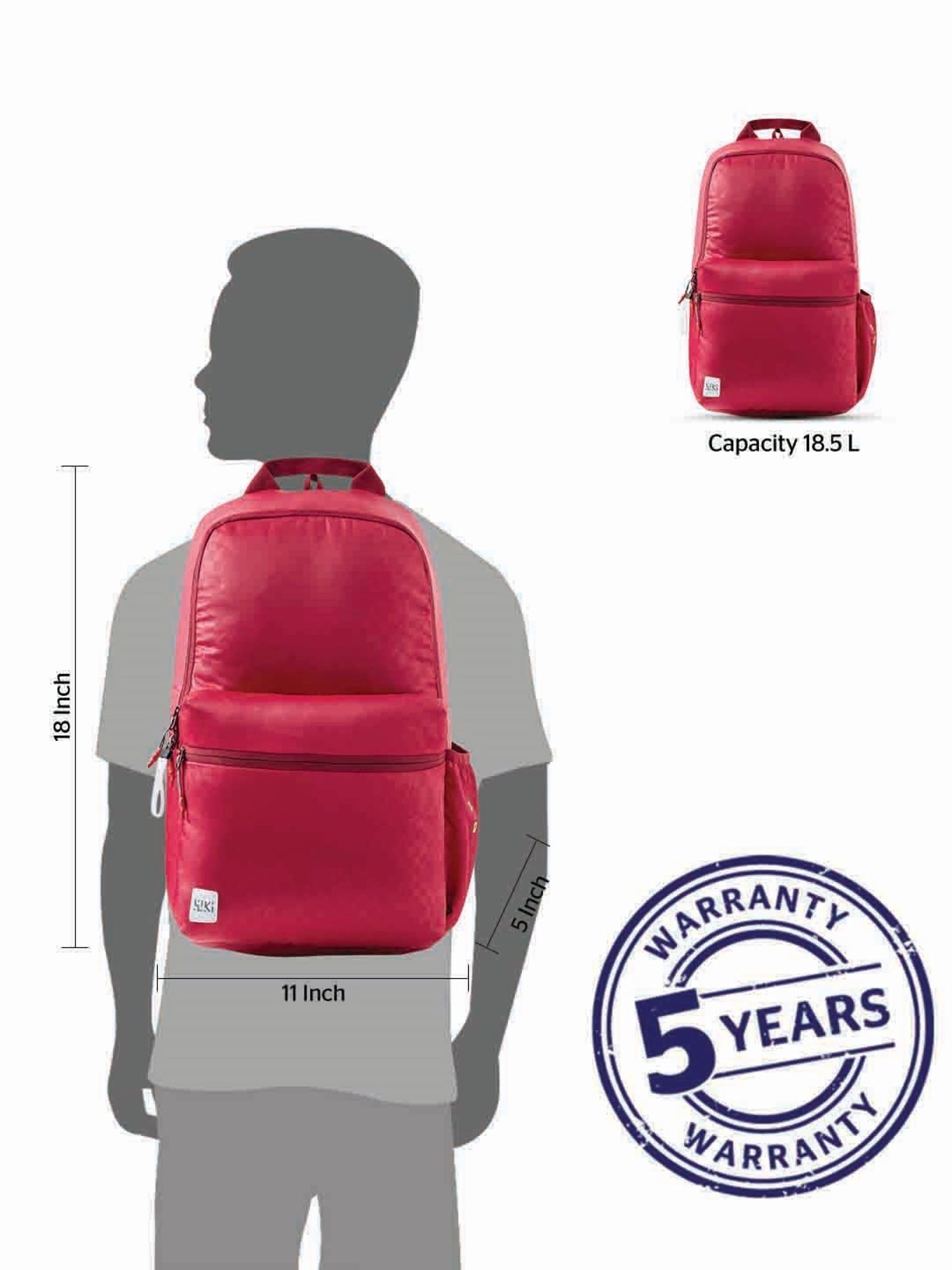 Wiki Back to School Red Polyester Printed Backpack - 18 Ltrs