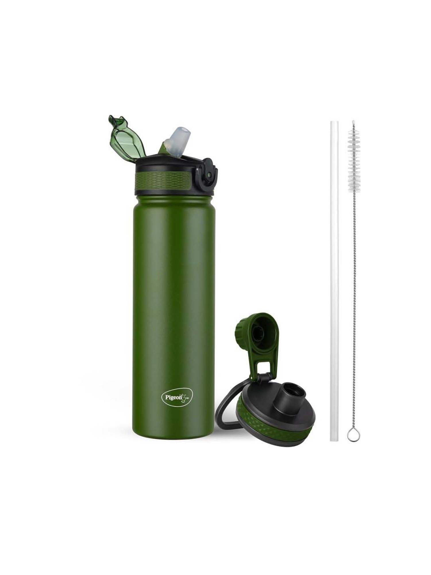 Pigeon Green Stainless Steel Rush Thermos Flask With Straw & Screw Cap (0.75 L)