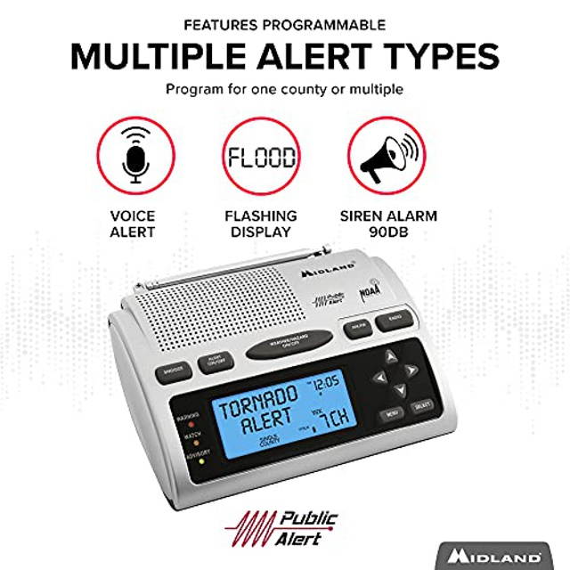 Midland - WR300, Deluxe NOAA Emergency Weather Alert Radio - S.A.M.E. Localized Programming, 60+ Emergency Alerts, & Alarm Clock w/ AM/FM Radio