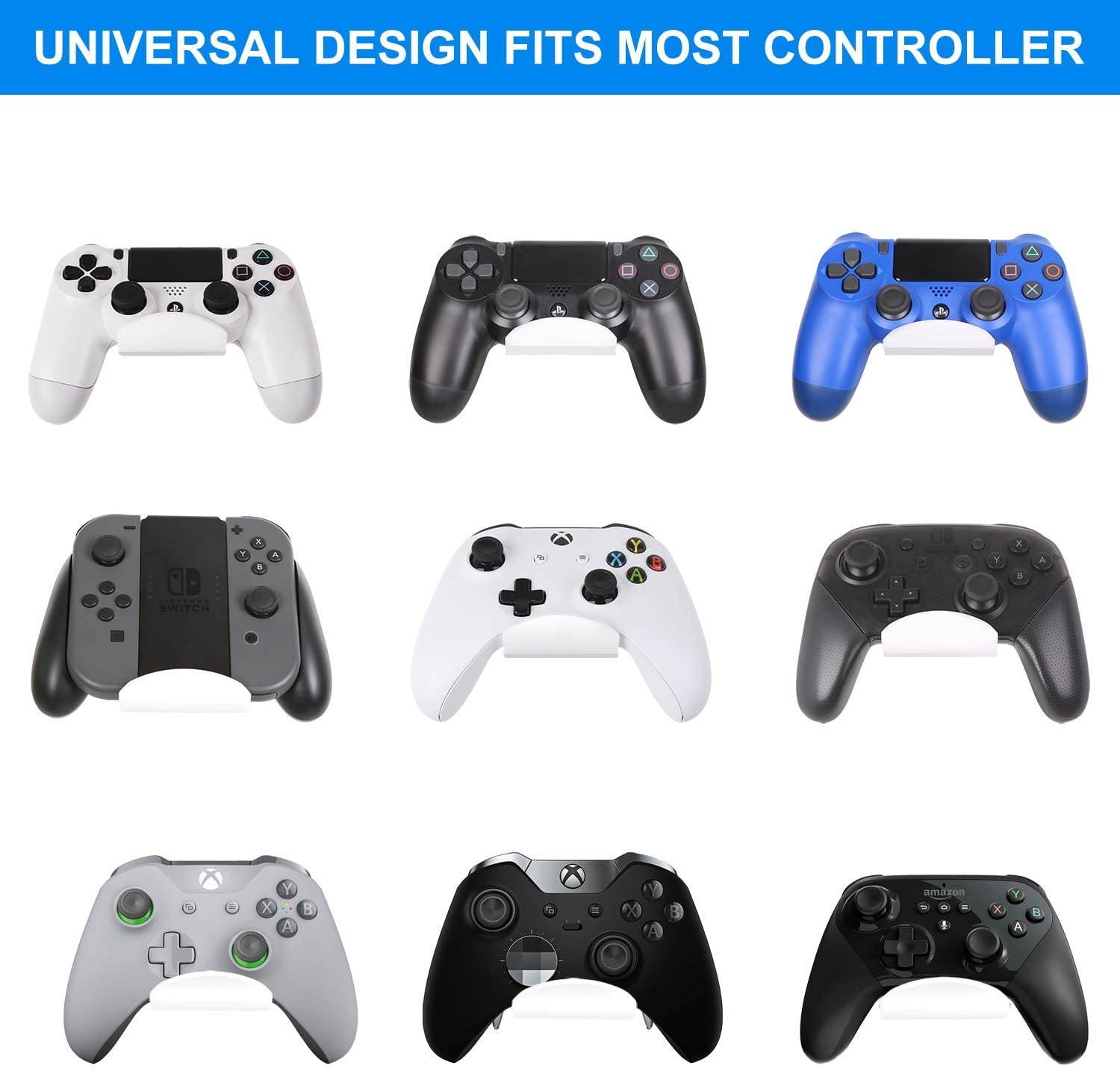 OAPRIRE Game Controller Holder Stand Wall Mount(2 Pack) for PS4 / Xbox One / Steam / Switch / PC Controller - Universal PS4 Xbox one Controller Accessories with Cable Clips - Stick on - White