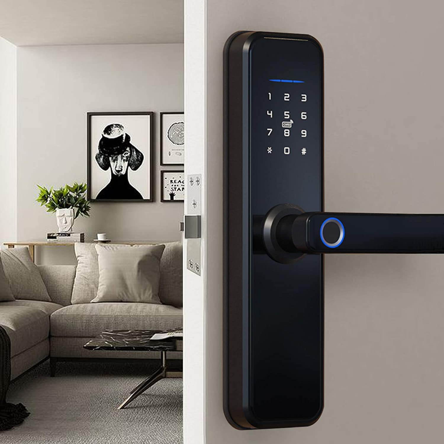 SLGOL Smart Door Lock with Fingerprint Door Lock,Applicable to both Left and Right|&laquo;Single Latch&raquo;Digital Keypad with Handle, Passcode Door Lock,Smart Deadbolt Mortise Lock,Free 2 ID Cards