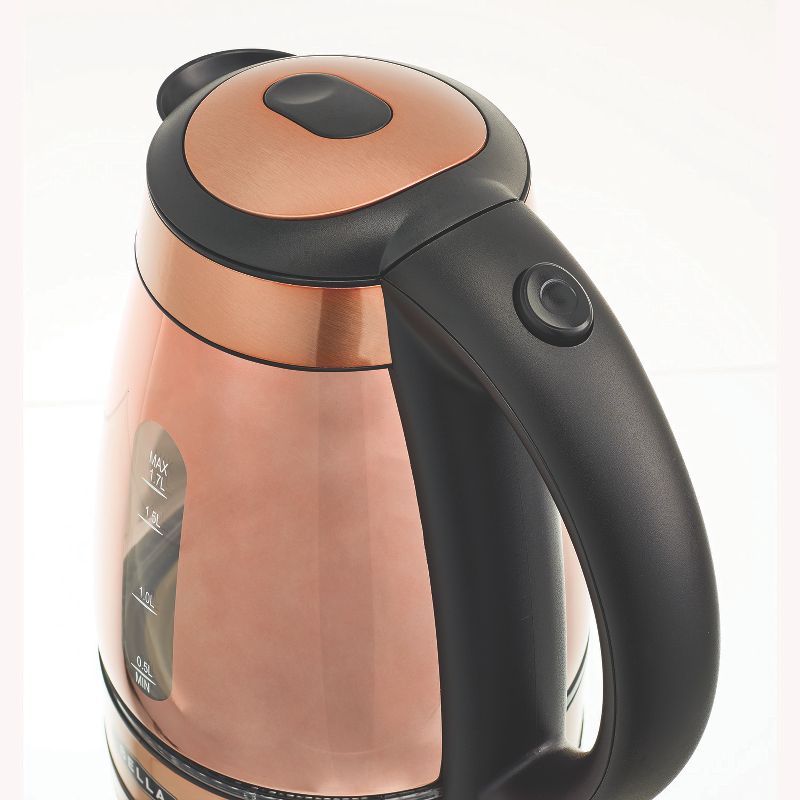 Bella 14753 1.7 Liter 1500 Watt Cordless Electric LED Illuminated Glass Kettle with 360 Degree Swivel Base, Copper Chrome