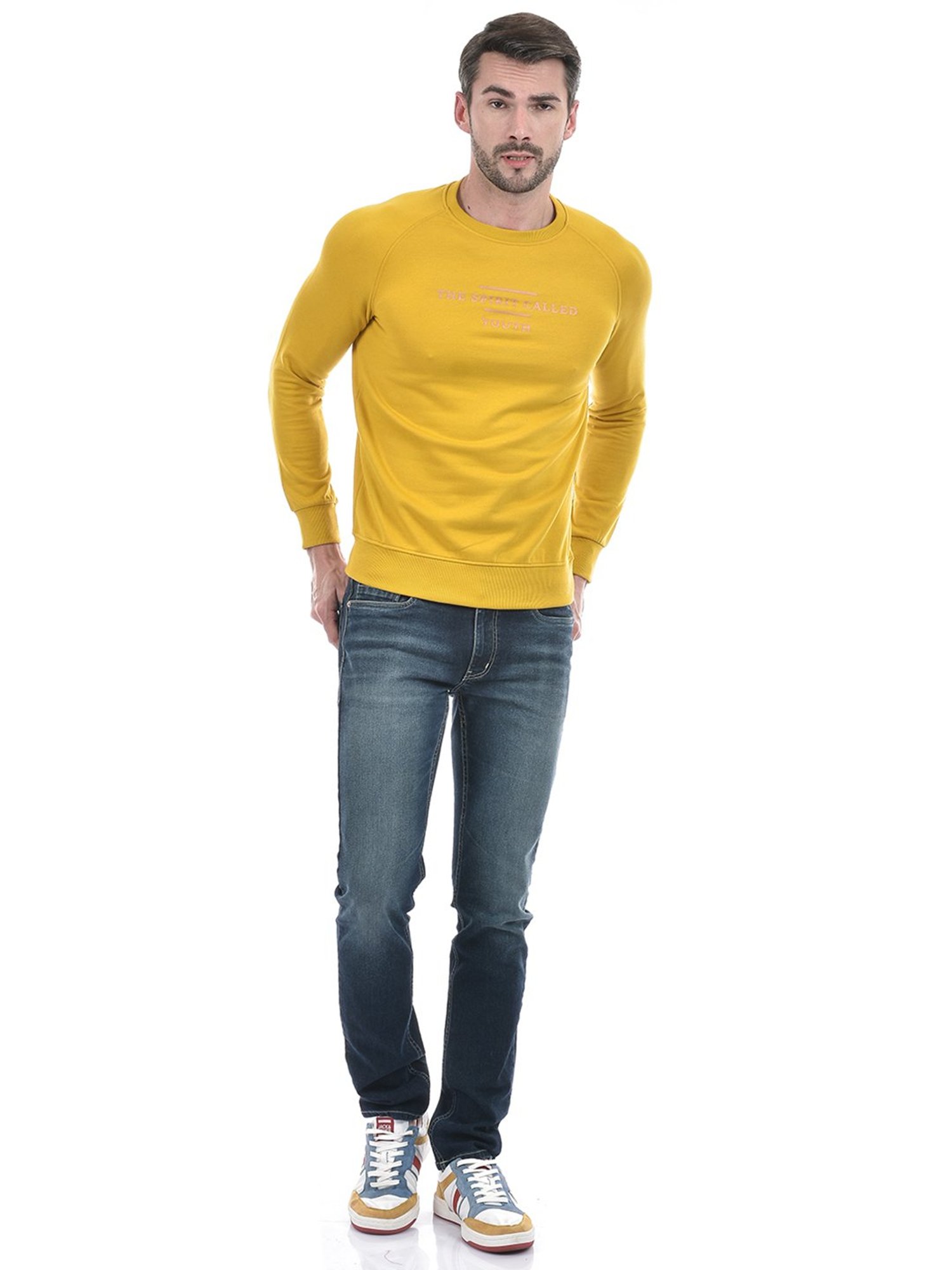 Integriti Mustard Regular Fit Printed Sweatshirt