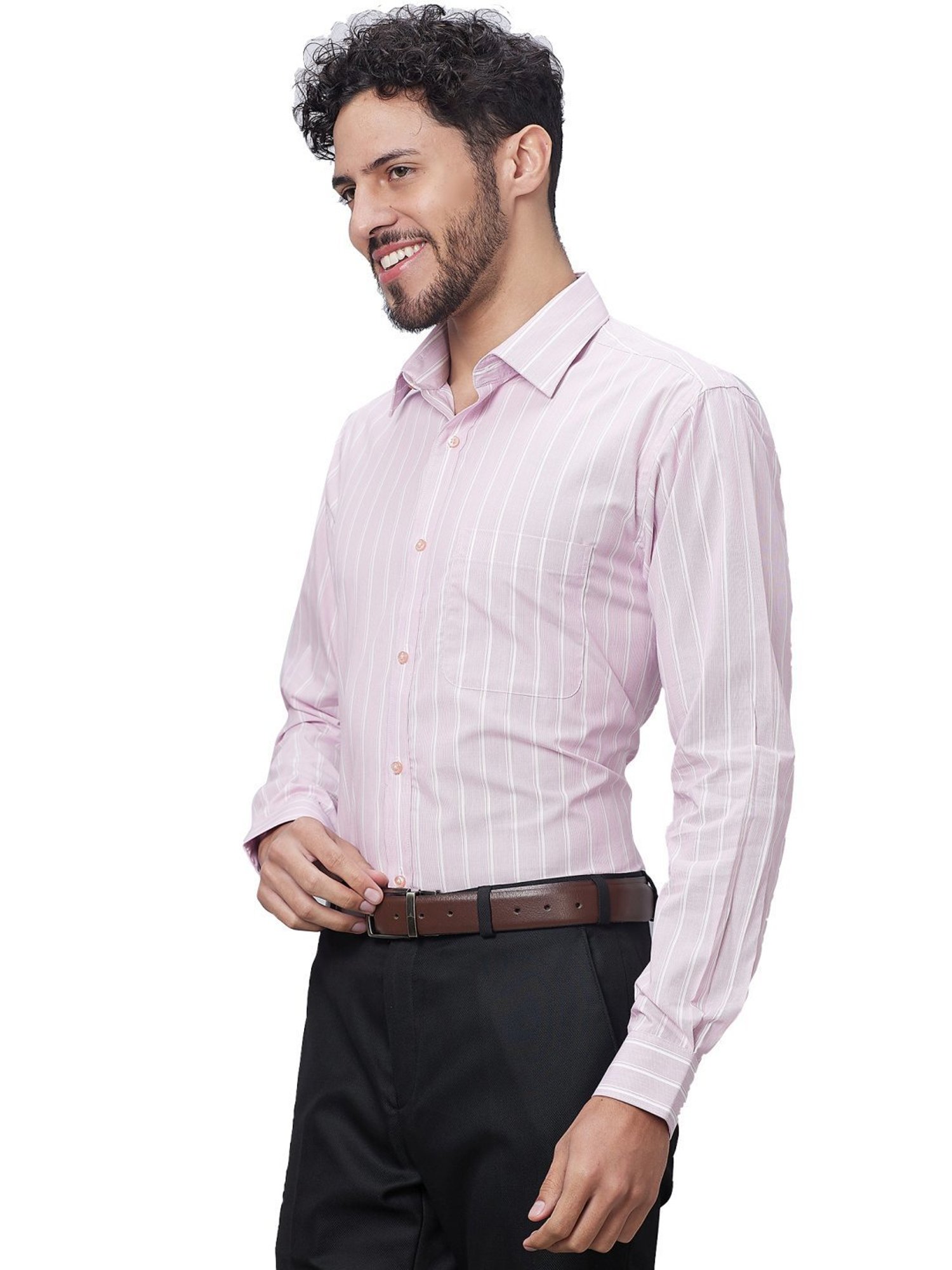 Raymond Red Cotton Slim Fit Striped Shirt
