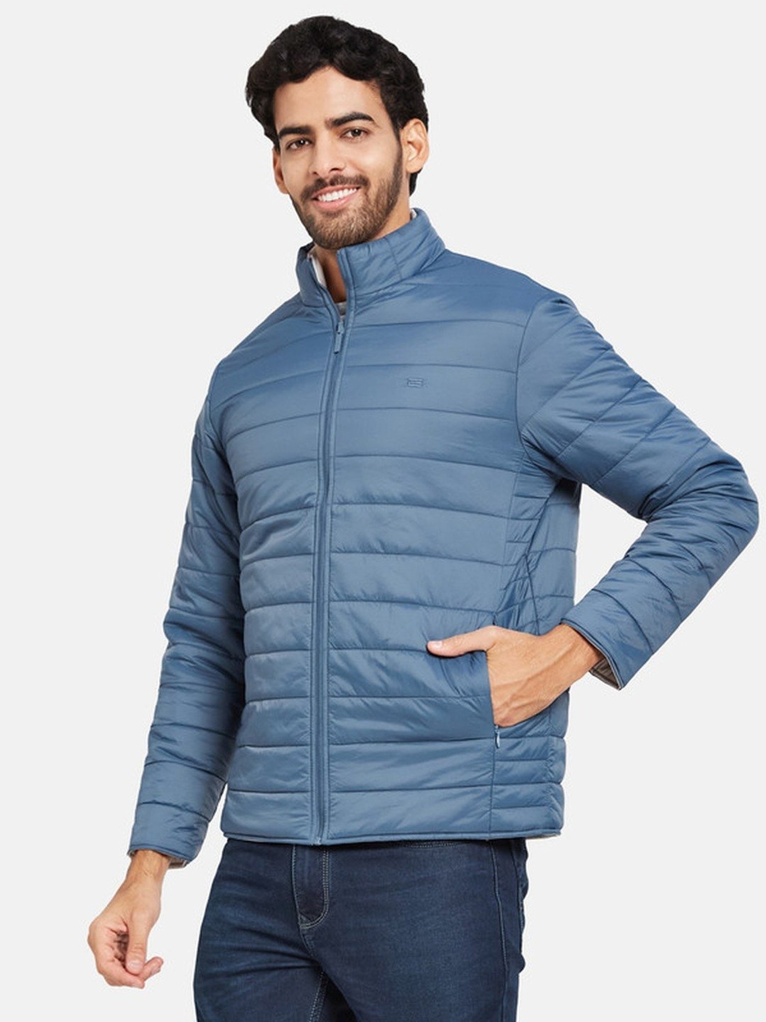 METTLE Teal Regular Fit Quilted Jacket