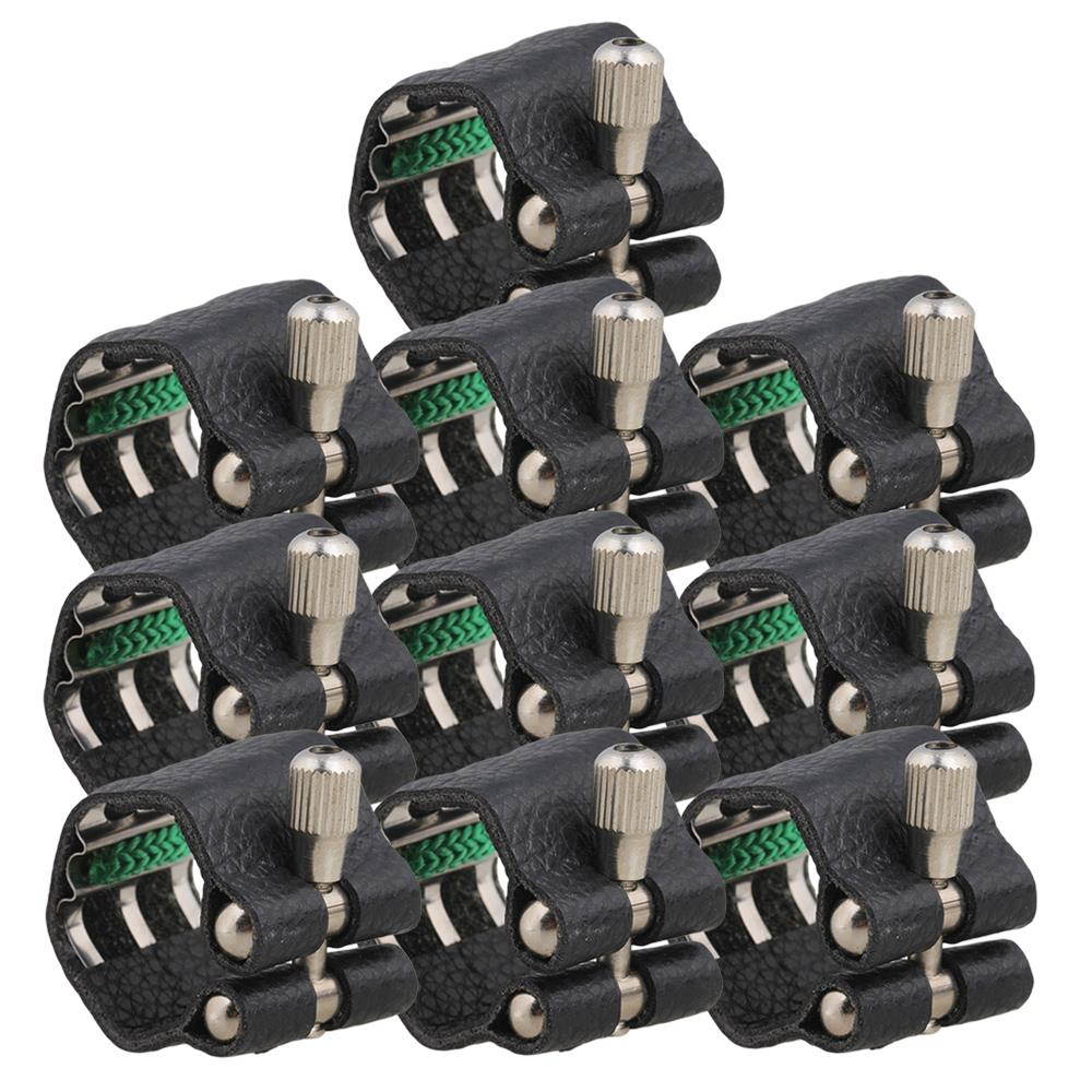 BQLZR 10PCS Alto Saxophone Artificial Leather Ligature Fastener w/ Fattener Black