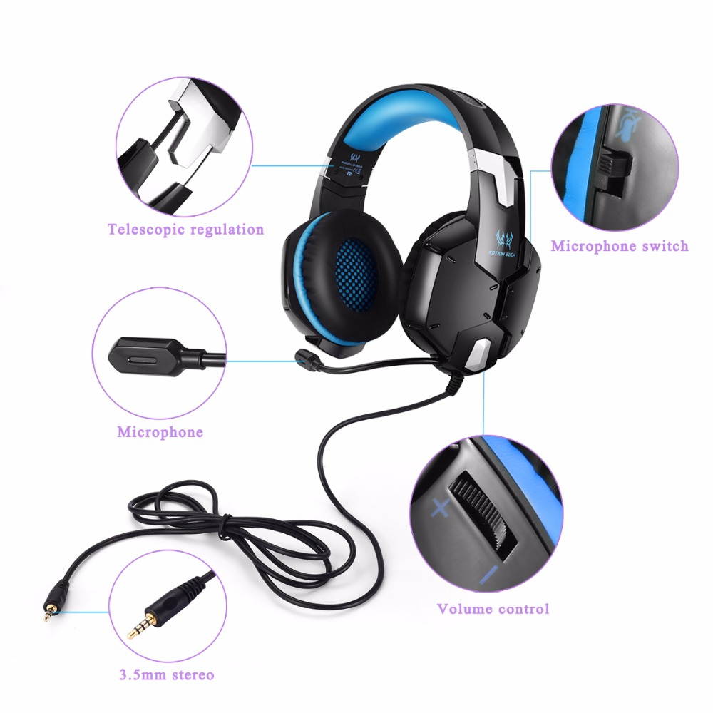 KOTION EACH G1200 stereo Game Wired 3.5mm Headphone Noise Canceling Headband Gaming Headset with Microphone for PC Laptop