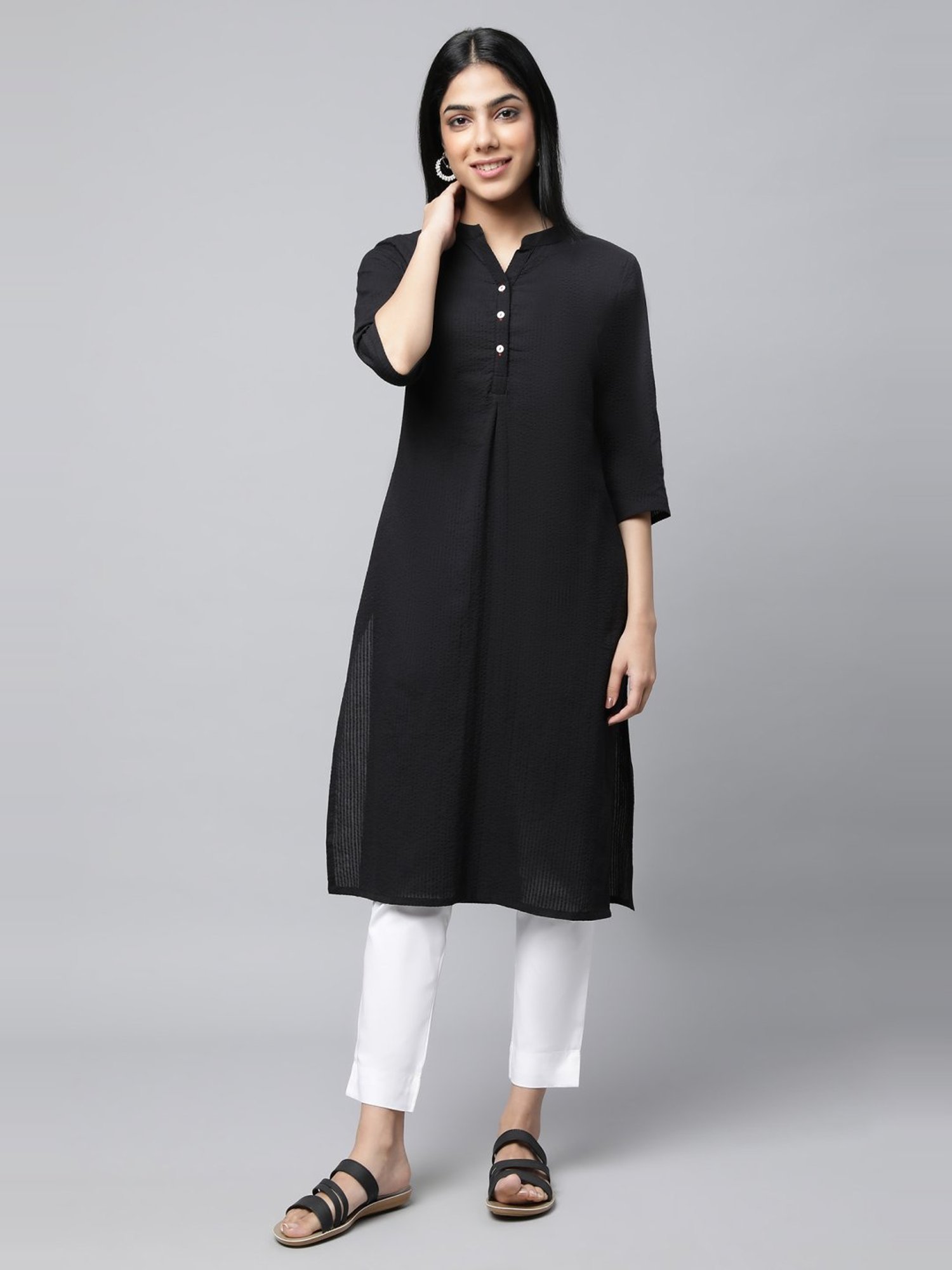 Aurelia Black & White Cotton Kurta Pant Set