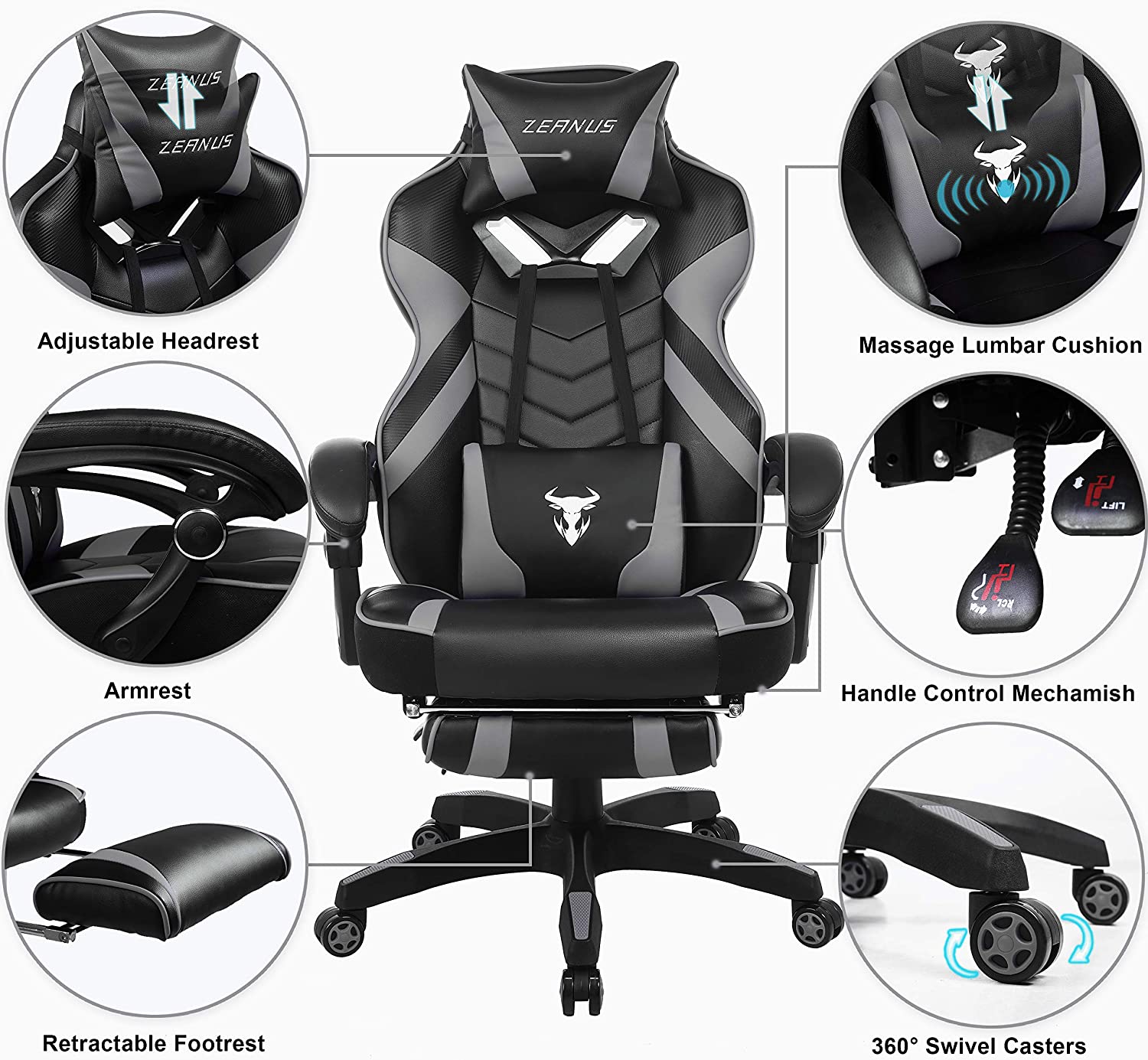 Gaming Chair, Racing Style Computer Desk Chair Padded Armrests Ergonomic Lumbar Support Adjustable Height