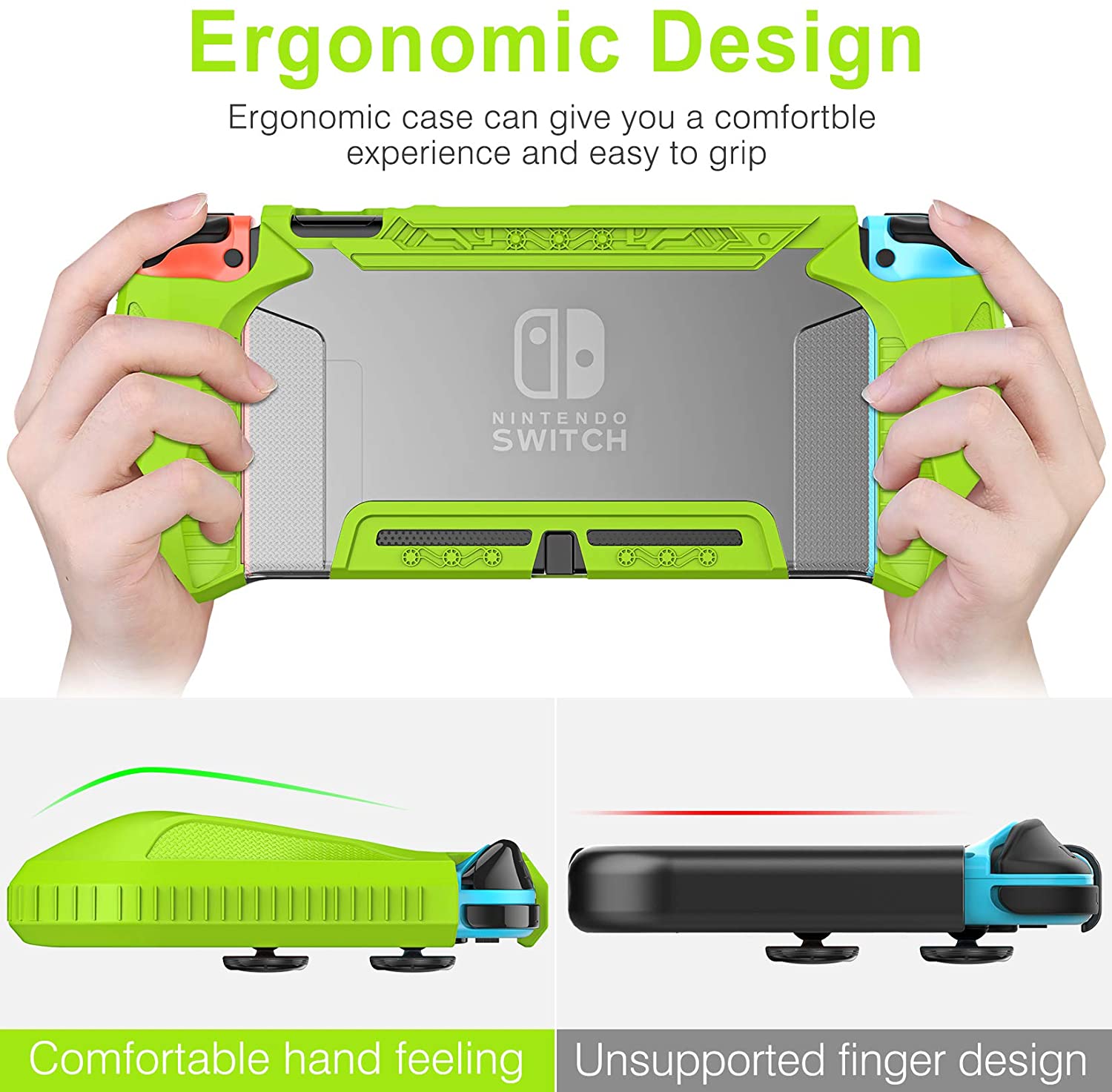 HEYSTOP Case Compatible with Nintendo Switch Case Screen Protector,TPU Protective Heavy Duty Cover Case for Nintendo Switch with Shock Absorption and Anti-Scratch (Transparent Green)