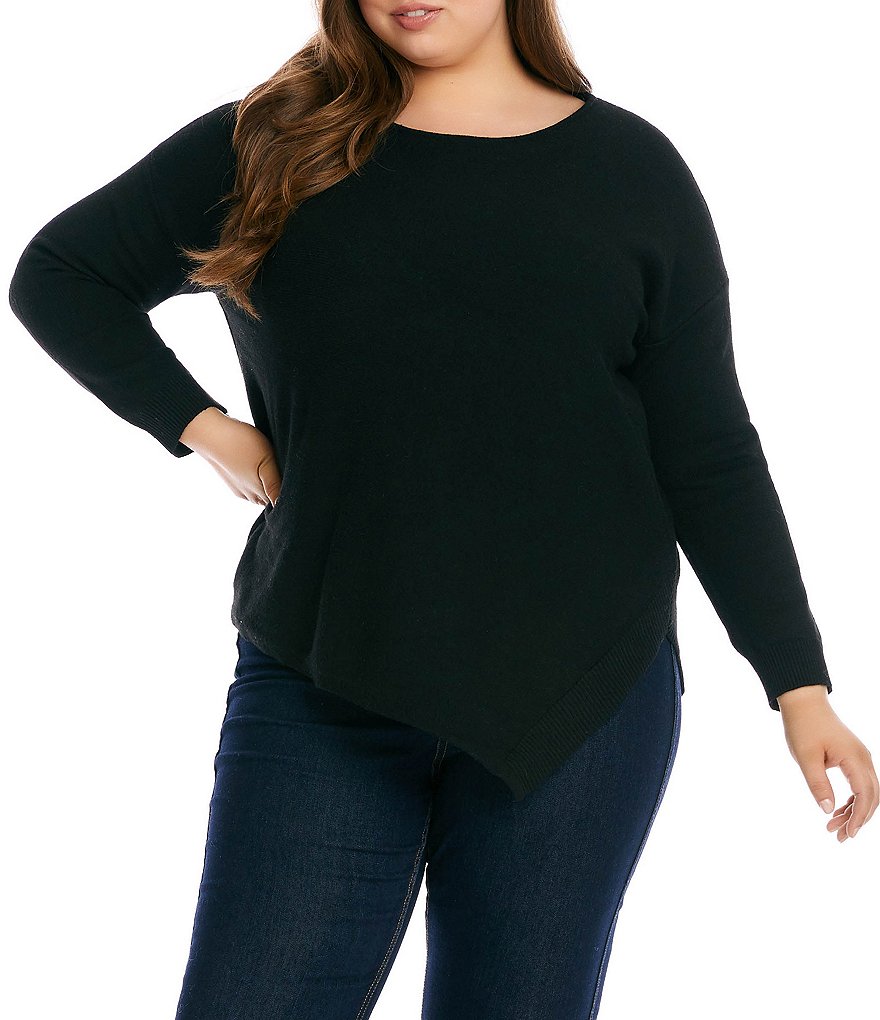 Ruby Rd. Plus Size Ombre Striped 3/4 Sleeve Button Front Long Cardigan