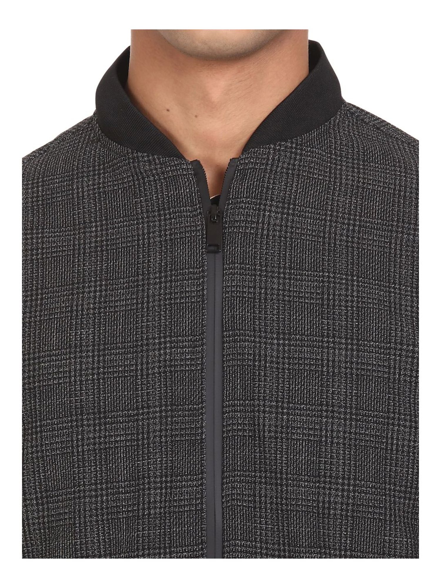 Men Grey Stand Collar Check Jacket