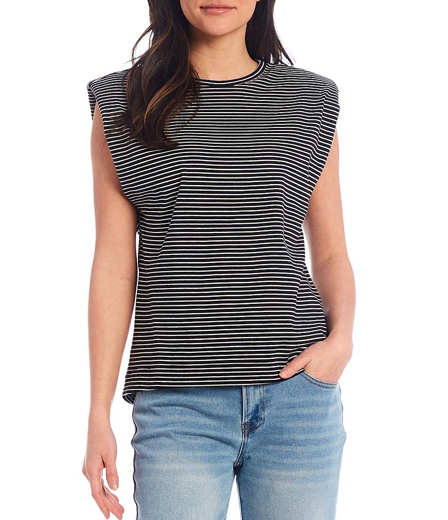 Gibson & Latimer Stripe Shoulder Pad Knit Tee