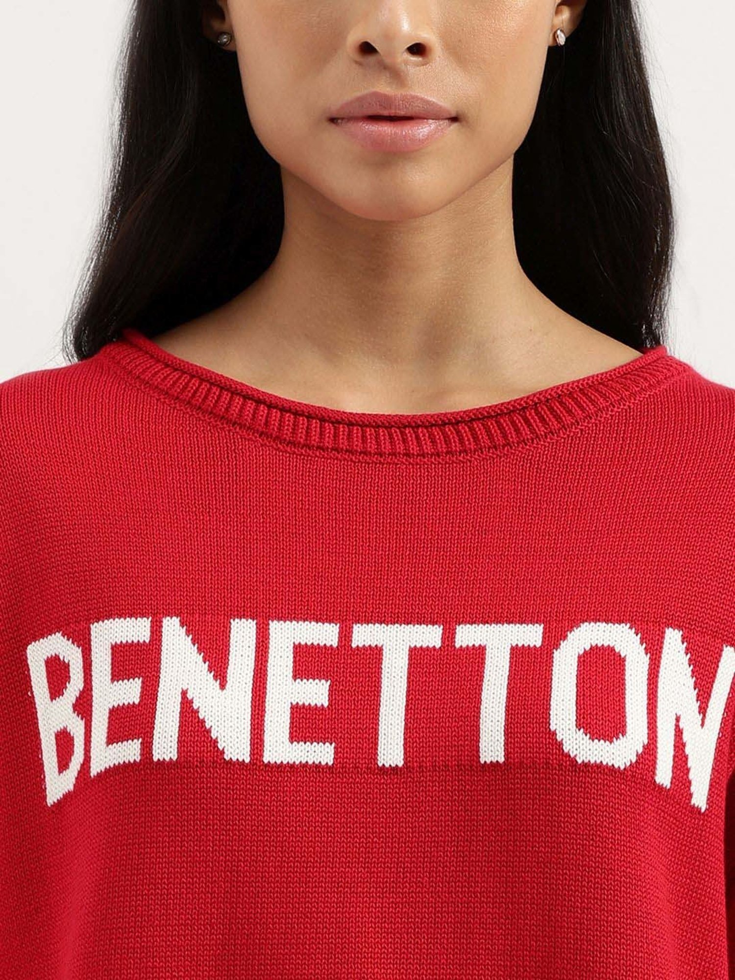 United Colors of Benetton Red Cotton Logo Work Top