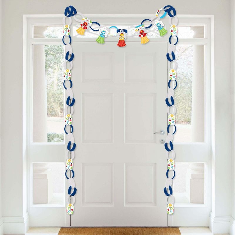 Big Dot of Happiness Gear Up Robots - 90 Chain Links & 30 Paper Tassels Decoration Kit - Birthday Party or Baby Shower Paper Chains Garland - 21 feet