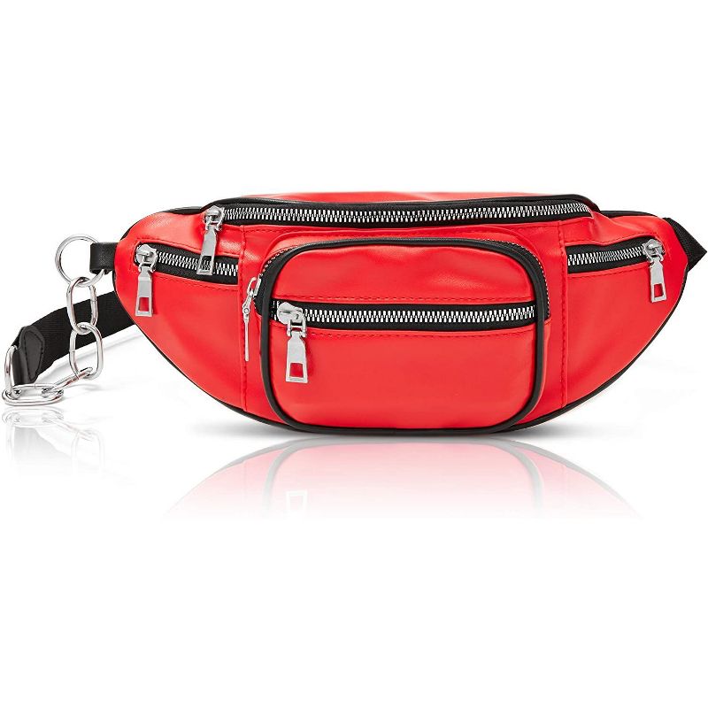 Red Fanny Pack with Adjustable Strap 33-52 In in Faux Leather, Plus Size (Unisex)