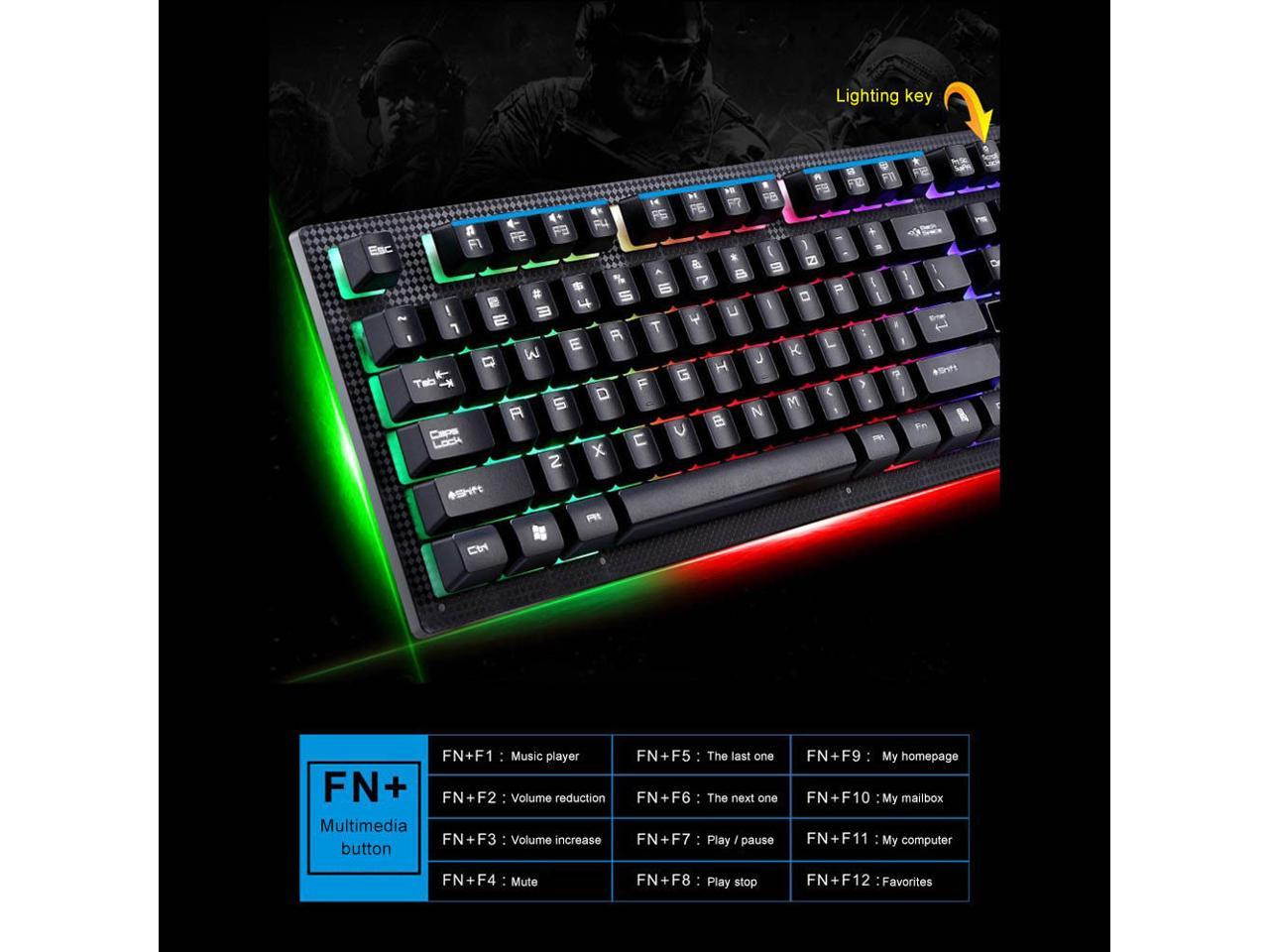 PandaTek New Mechanical Feeling Multicolor Backlit Wired Gaming Keyboard And 1600 DPI Mouse Combo - White
