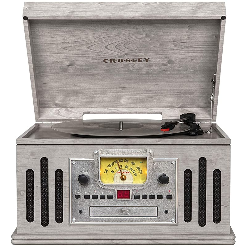 CR704B-GY Musician 3-Speed Turntable with Radio, CD/Cassette Player, Aux-in and Bluetooth, Gray
