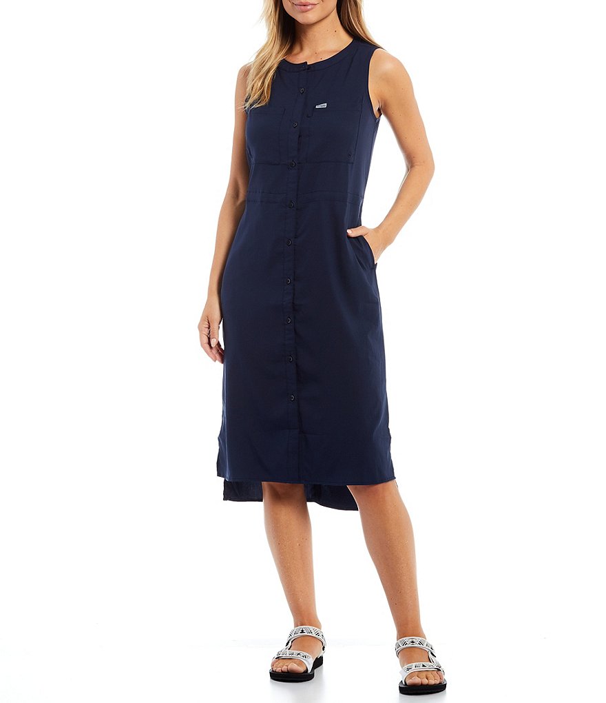 Aventura Salem Organic Cotton Crew Keyhole Neck Short Cuffed Sleeves Dress