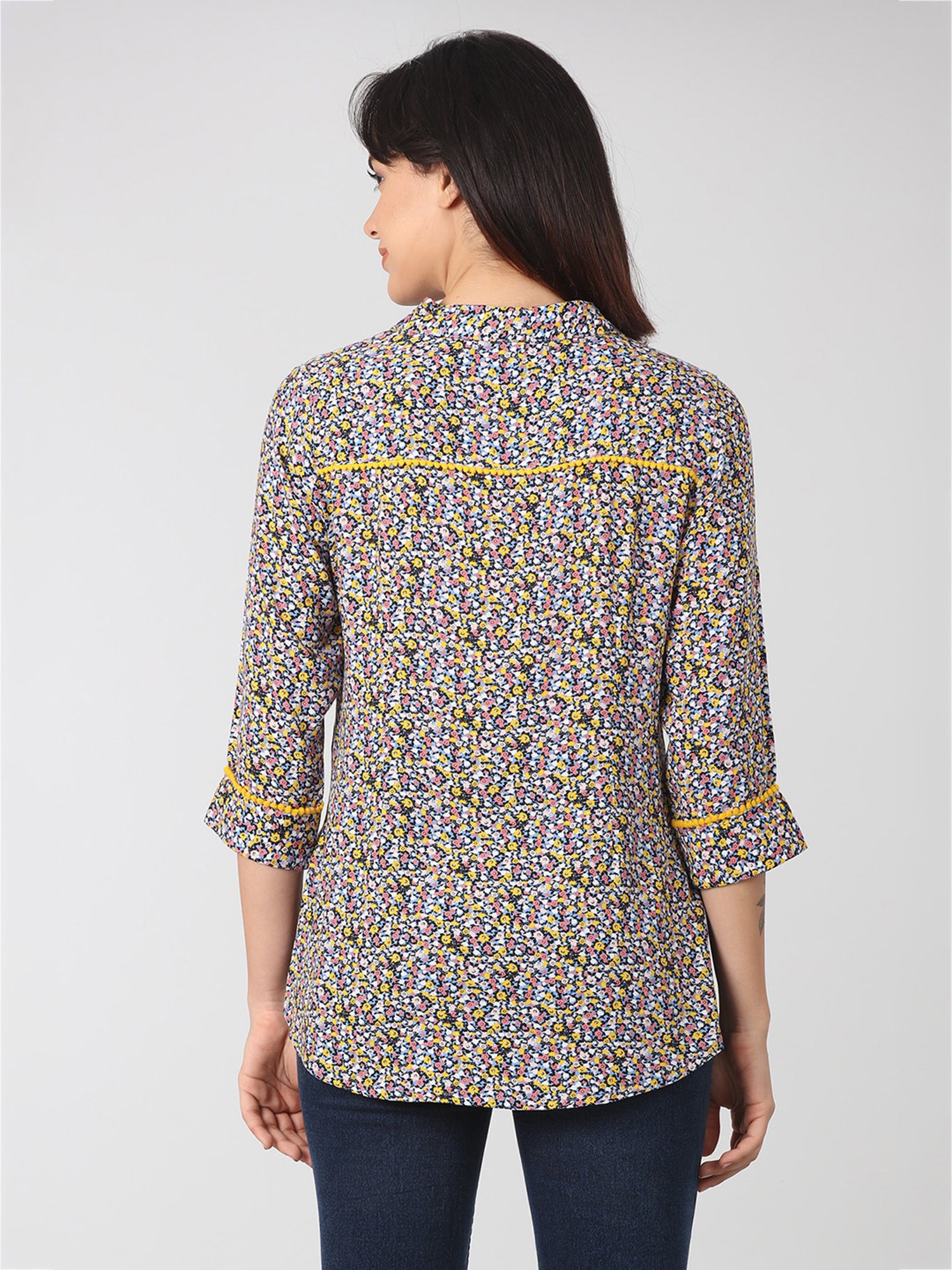 Mustard Multicolor Floral Print Shirt