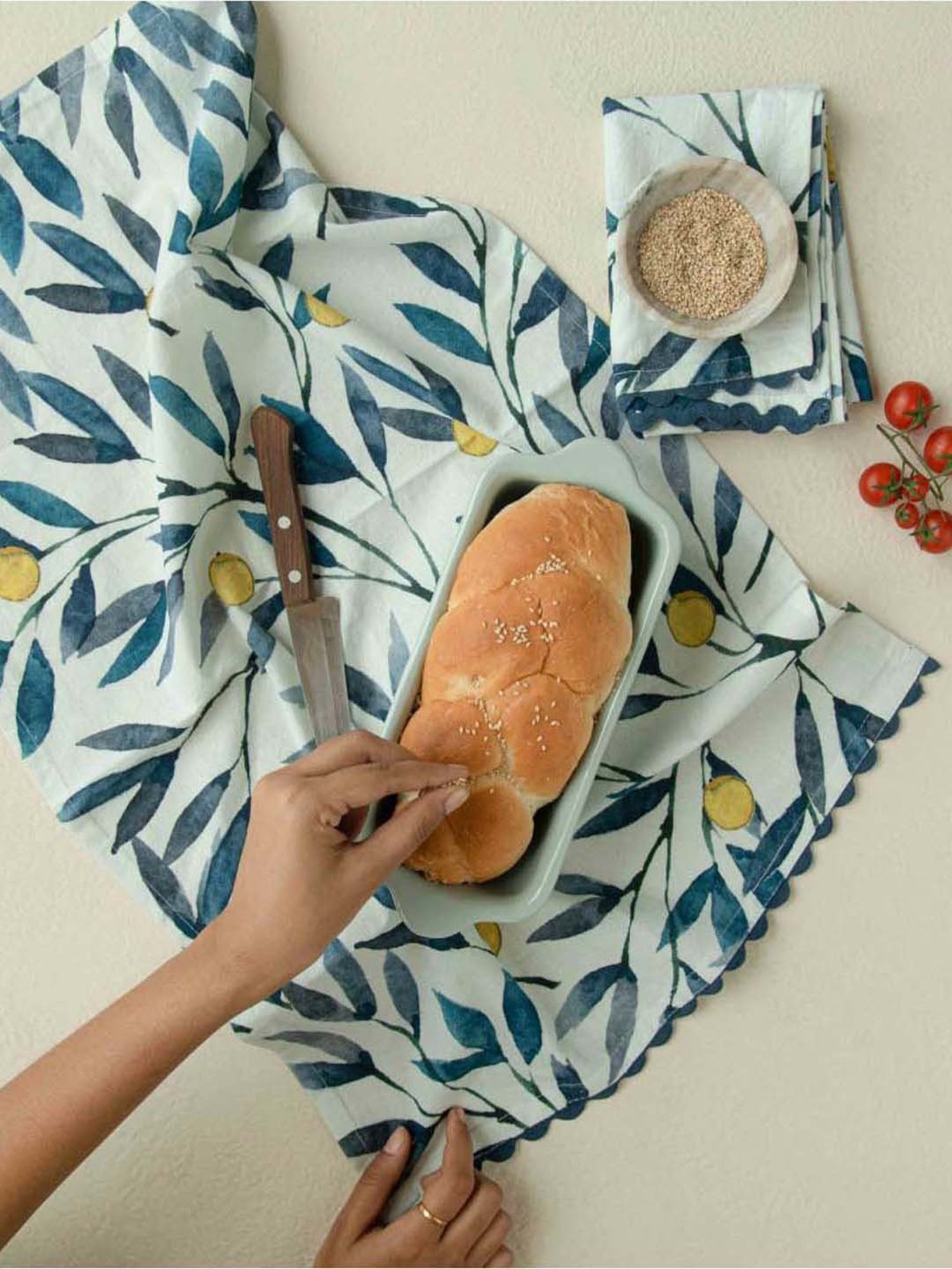 Ellementry Fresca Dish White & Blue Cotton Dish Towel - Set of 2