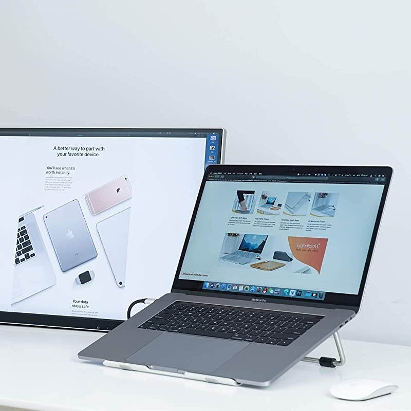 Adjustable Laptop Stand,  Laptop Riser : Ventilated Laptop Holder Compatible with Laptops Such as Mac Book Air Pro, Dell XPS, Microsoft, HP More Laptops up to 17 inch - Silver