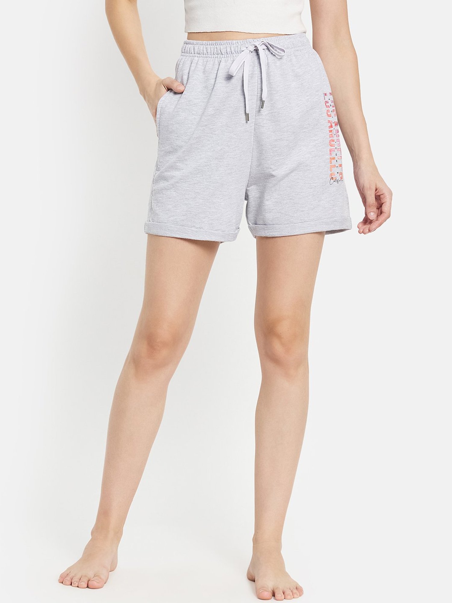 METTLE Grey Cotton Printed Shorts