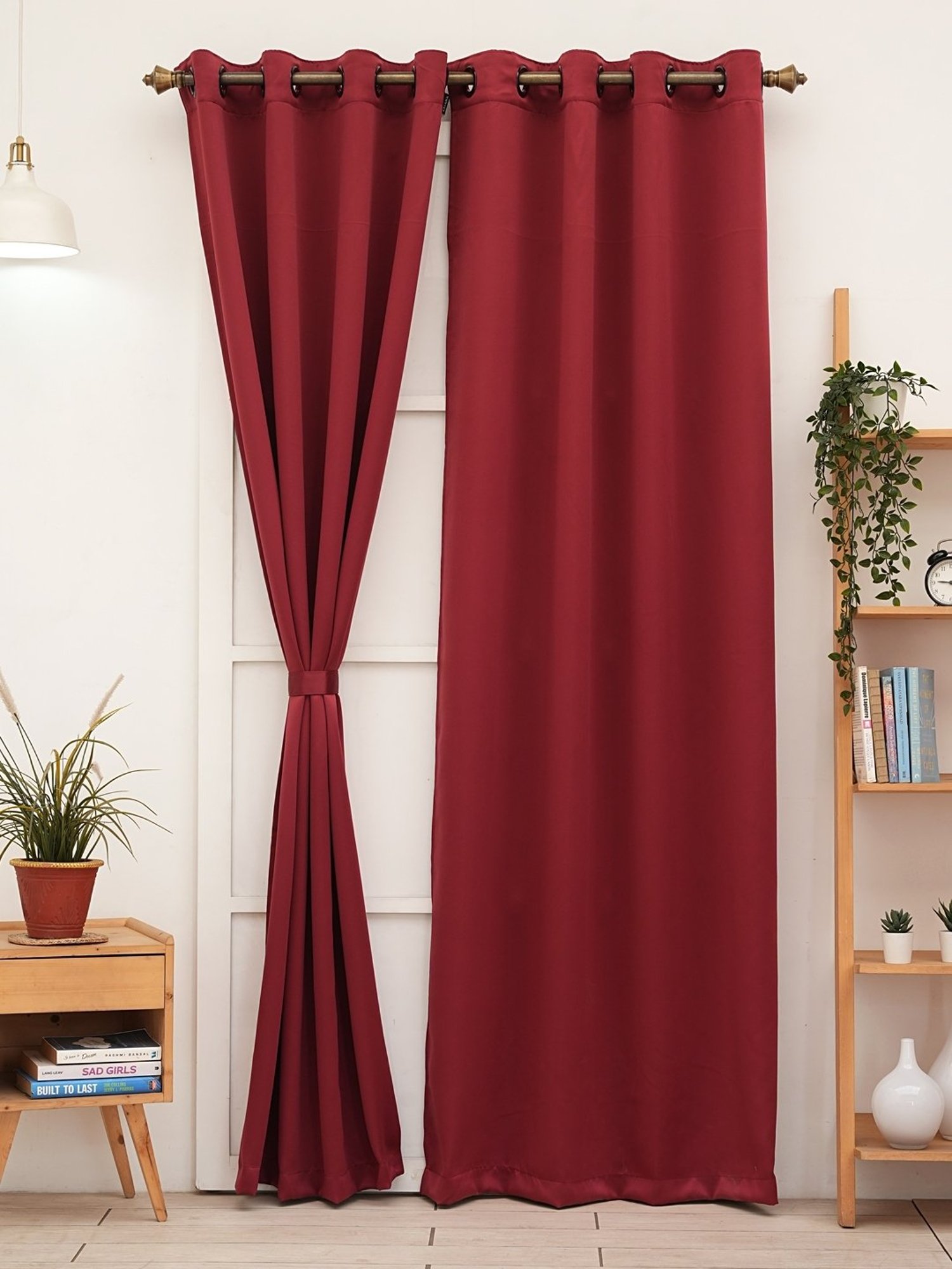 Ariana Zebra Solid Maroon Polyester 5 ft Window Curtain