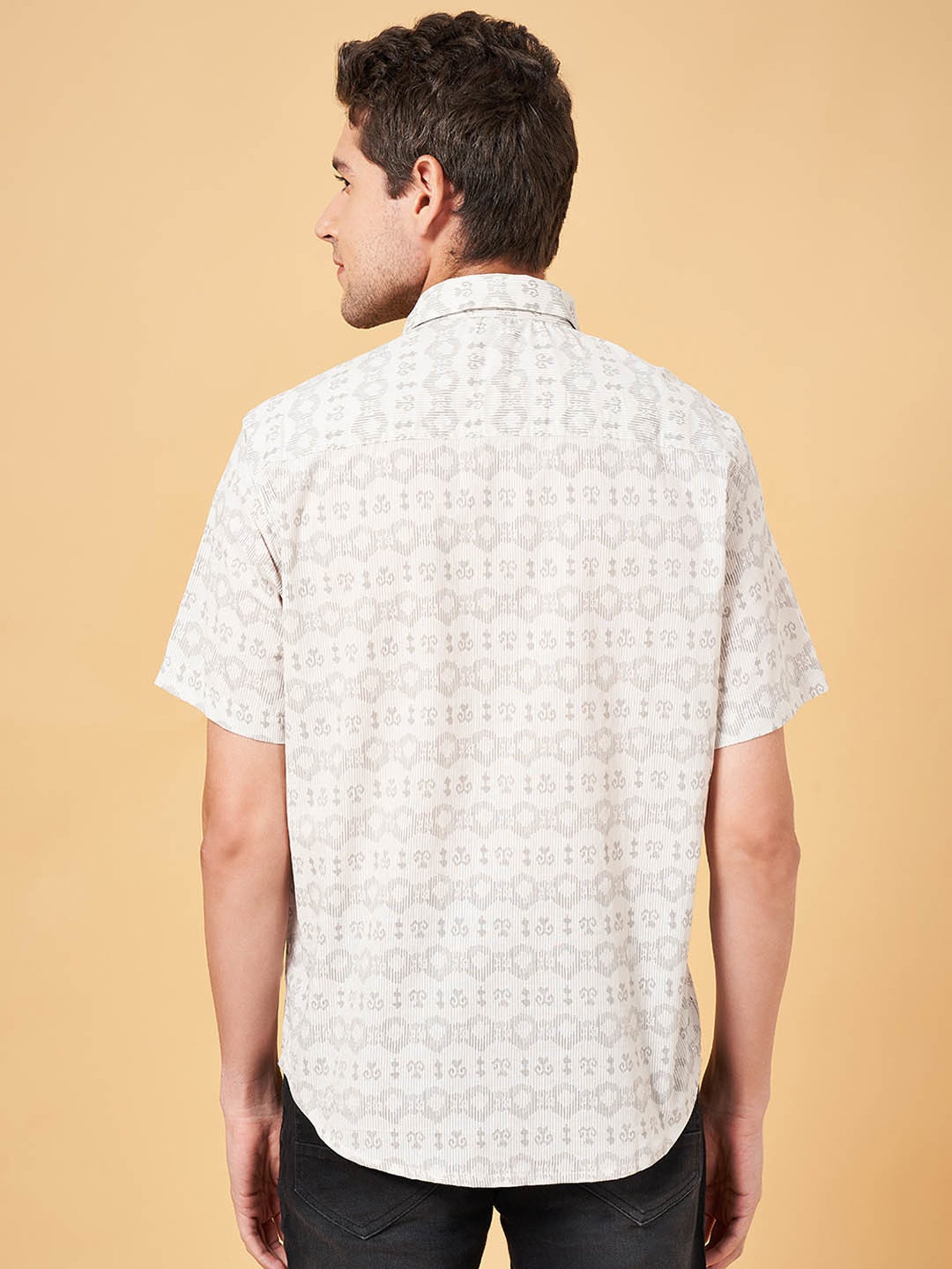 Indus Route by Pantaloons Grey Cotton Regular Fit Printed Shirt