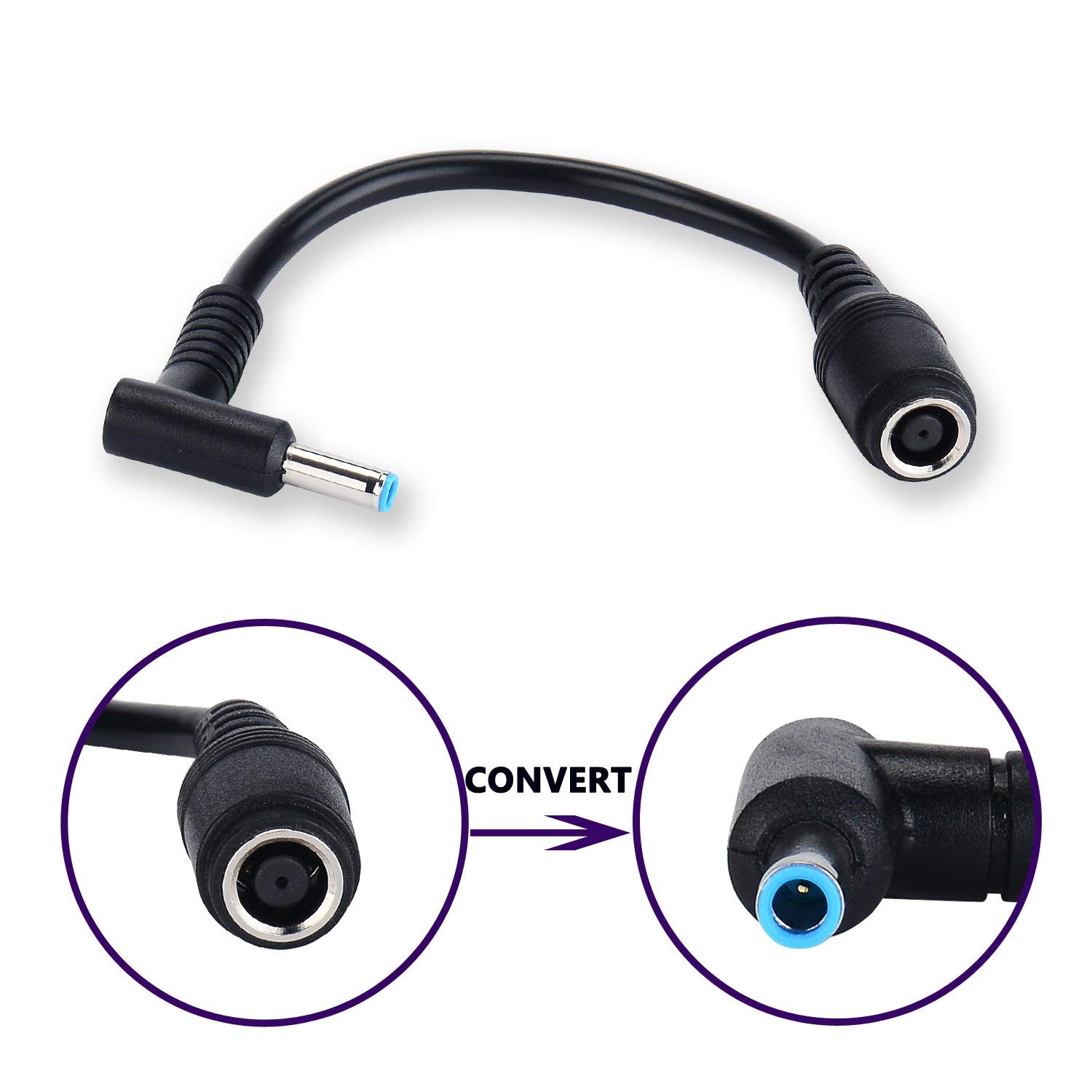 DC 7.4x5.0mm Female to 4.5x3.0mm Pin Male Laptop Power Adapter Converter Plug Cable Cord for HP Envy Touchsmart 15 17 Charger