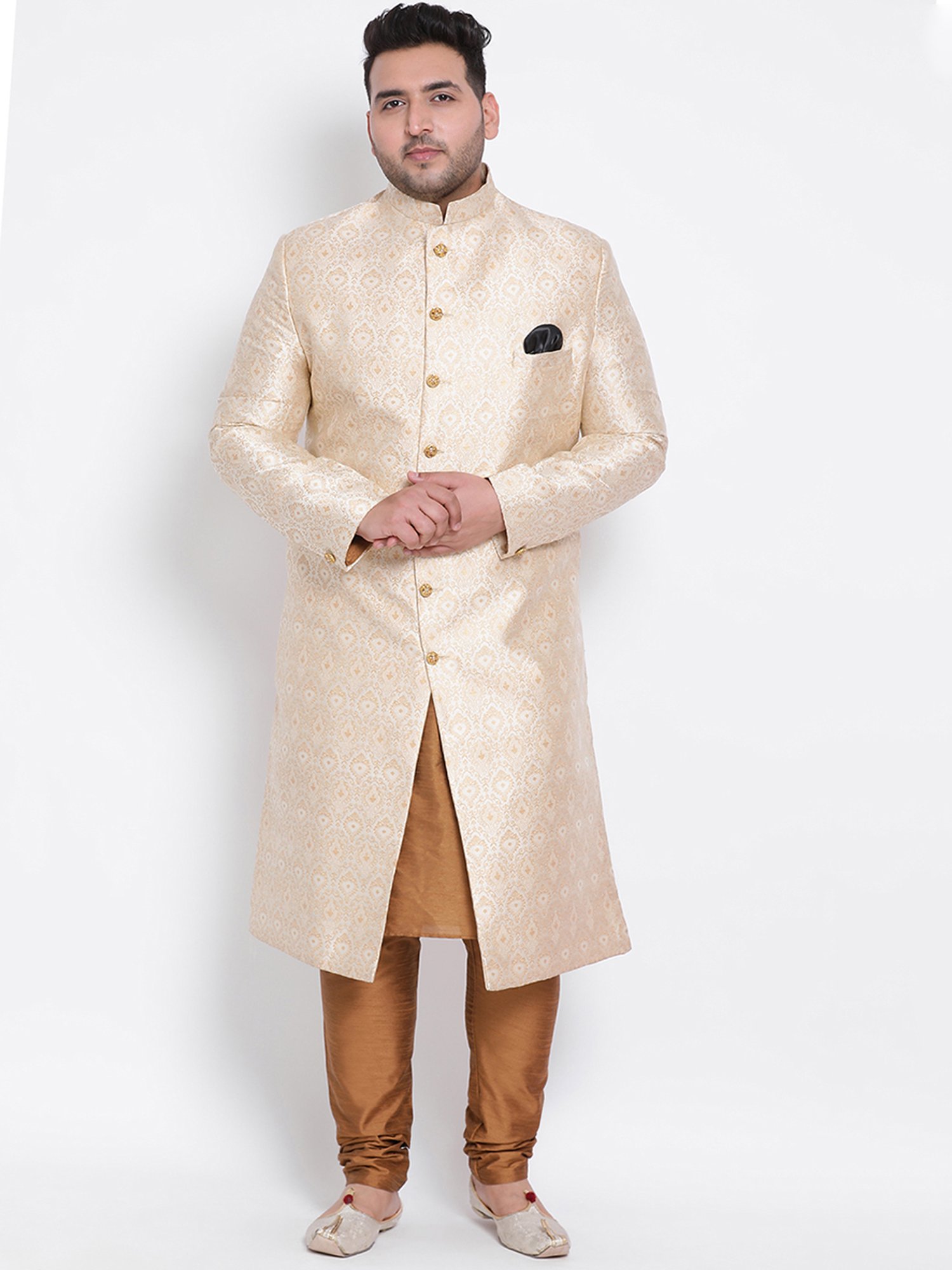 Benstoke Black & Maroon Regular Fit Sherwani Set