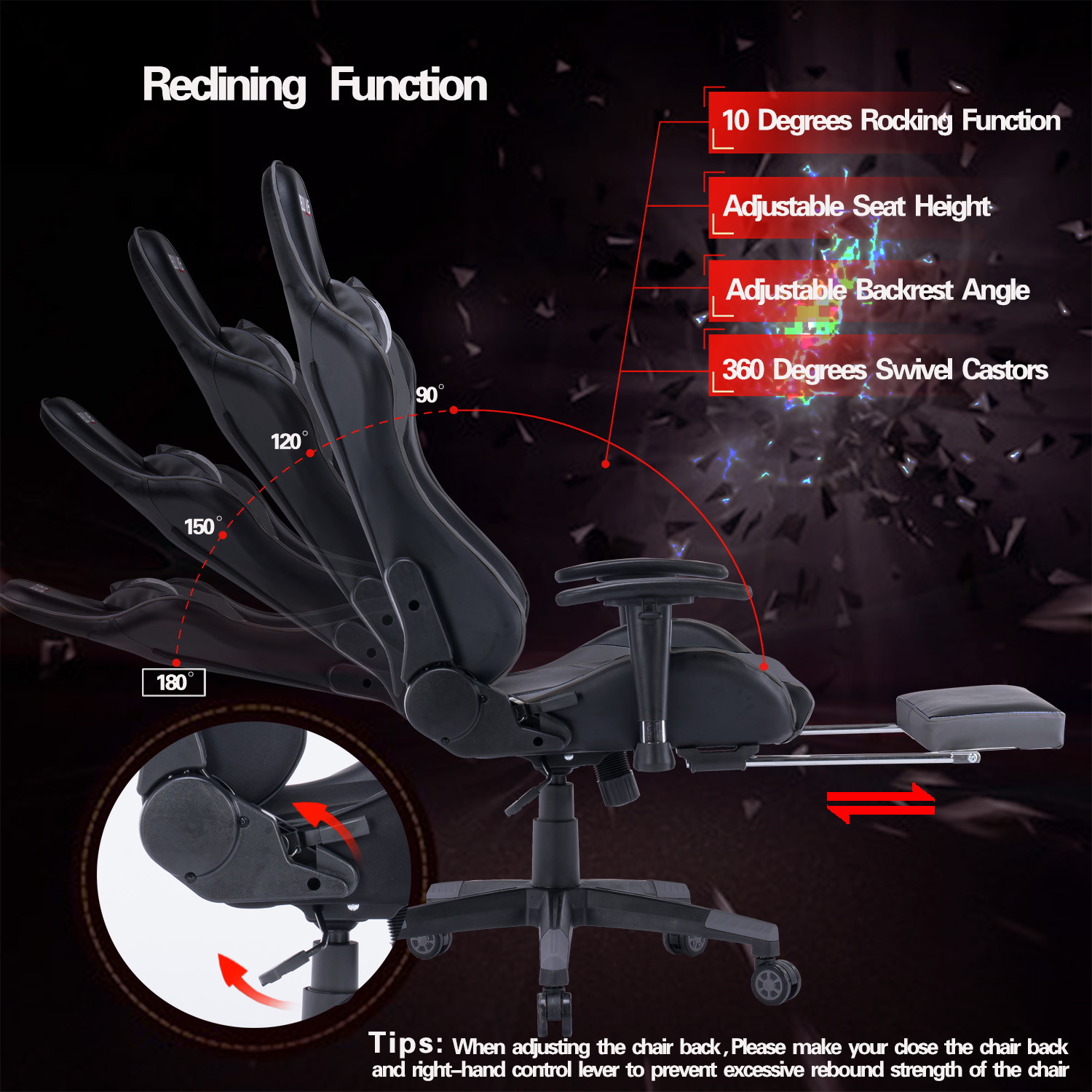Gaming Chair, Racing Style Computer Desk Chair Padded Armrests Ergonomic Lumbar Support Adjustable Height