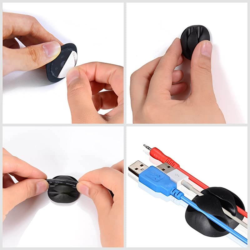 20 Pieces Cable Clips Black Cable Holder Cord Organizer Wire Holder for Cable Wire and Cord Management System