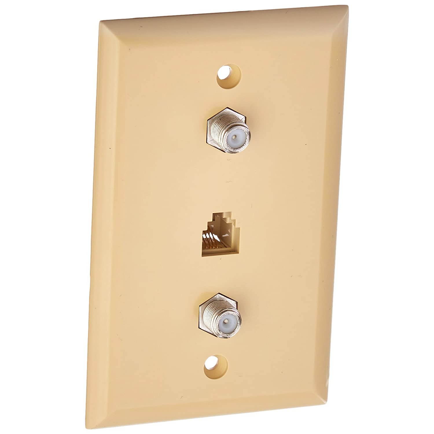 Morris 85030 Dual F Connector and Single RJ11 4 Conductor Phone Jack Wall Plate, Ivory