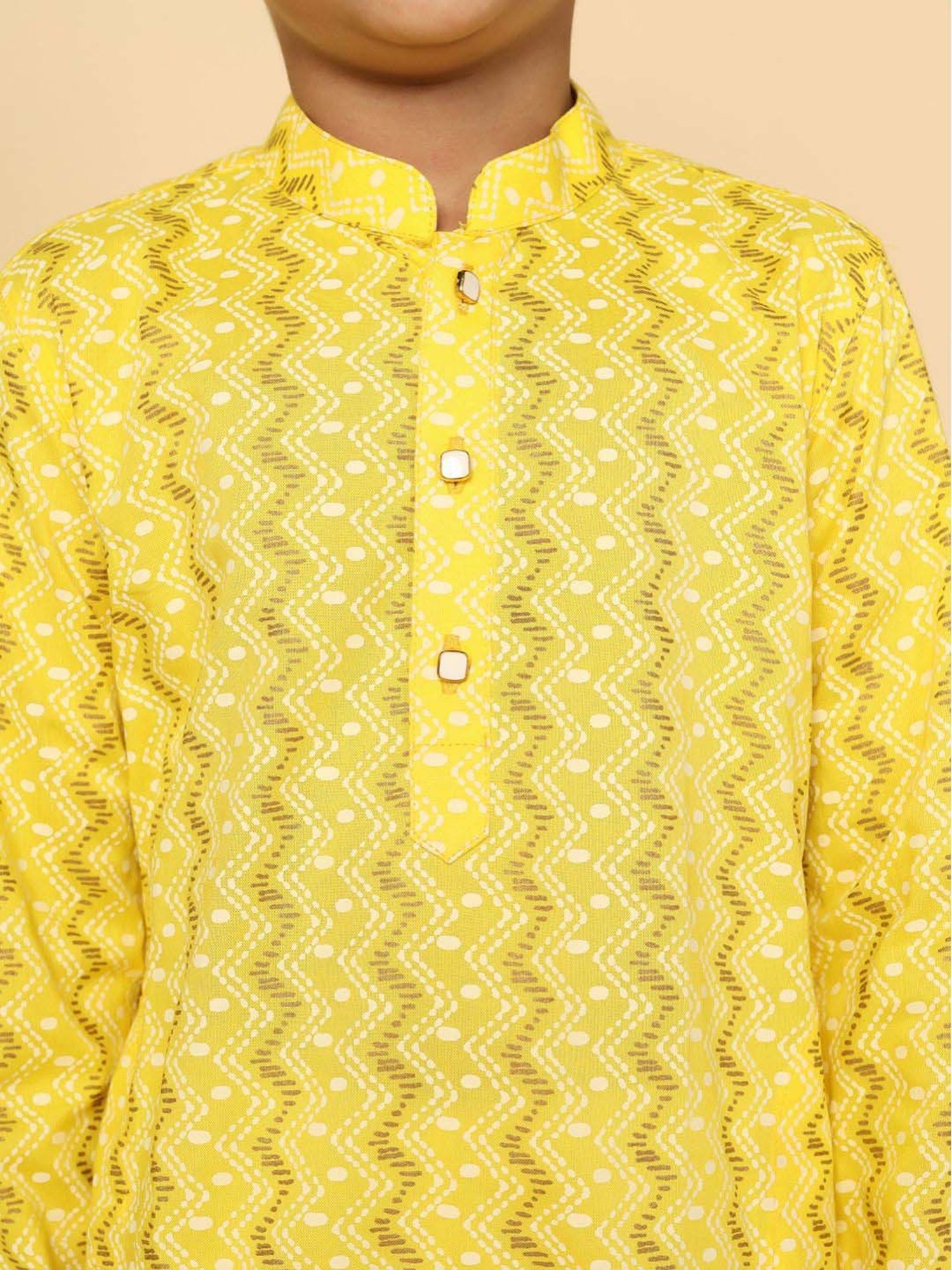 KISAH Kids Yellow Cotton Printed Full Sleeves Kurta