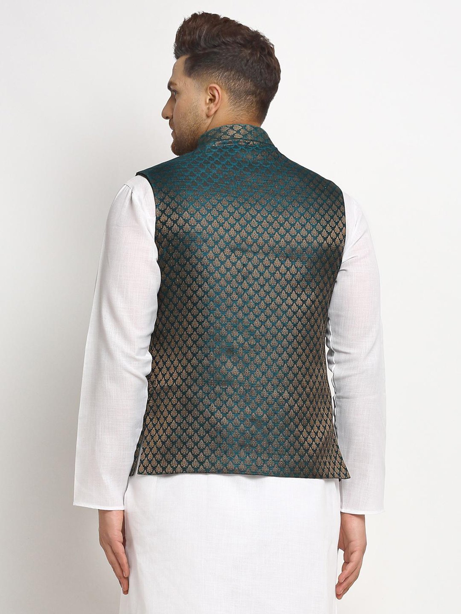 Treemoda Dark Green Regular Fit Self Pattern Nehru Jacket