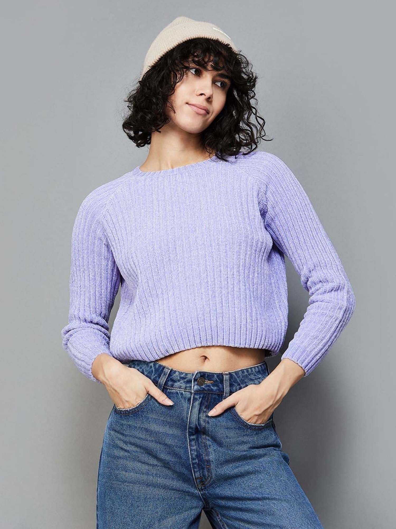 Ginger by Lifestyle Purple Striped Sweater